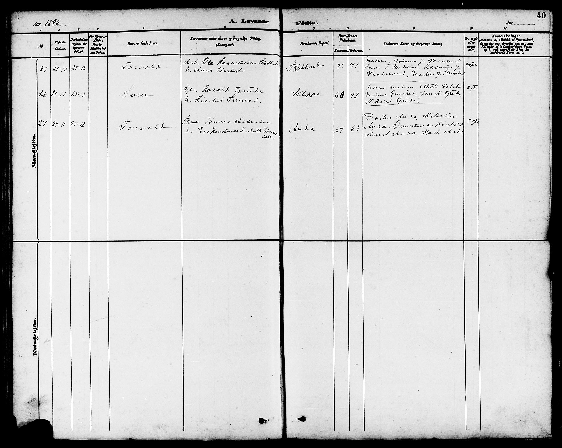 Klepp sokneprestkontor, SAST/A-101803/001/3/30BB/L0004: Klokkerbok nr. B 4, 1889-1914, s. 40