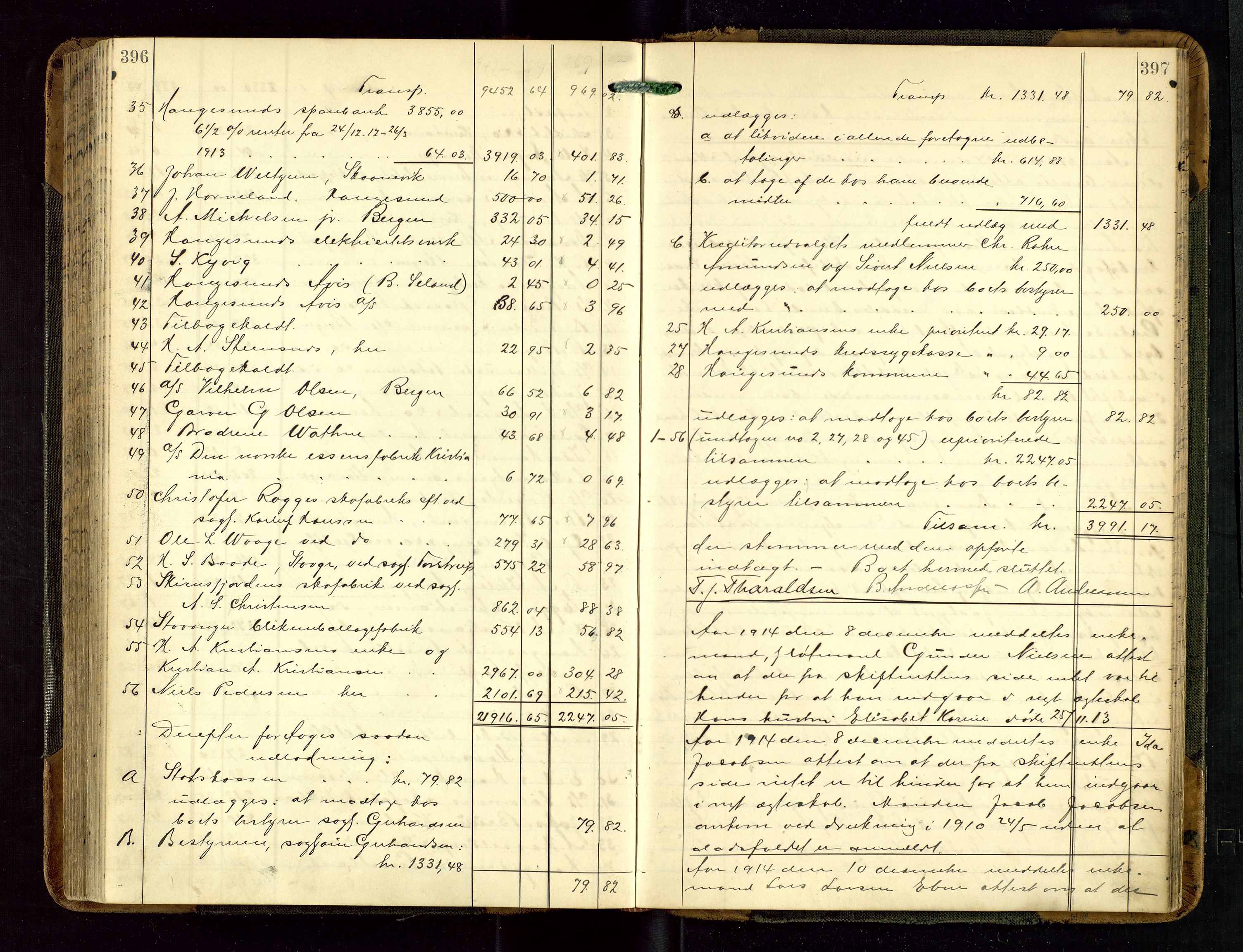 Haugesund tingrett, AV/SAST-A-101415/01/IV/IVD/L0002: Skifteutlodningsprotokoll, med register, 1904-1915, s. 396-397