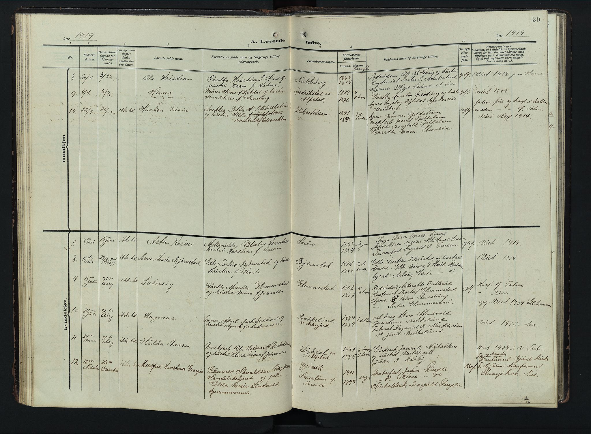 Østre Toten prestekontor, AV/SAH-PREST-104/H/Ha/Hab/L0009: Klokkerbok nr. 9, 1908-1956, s. 39