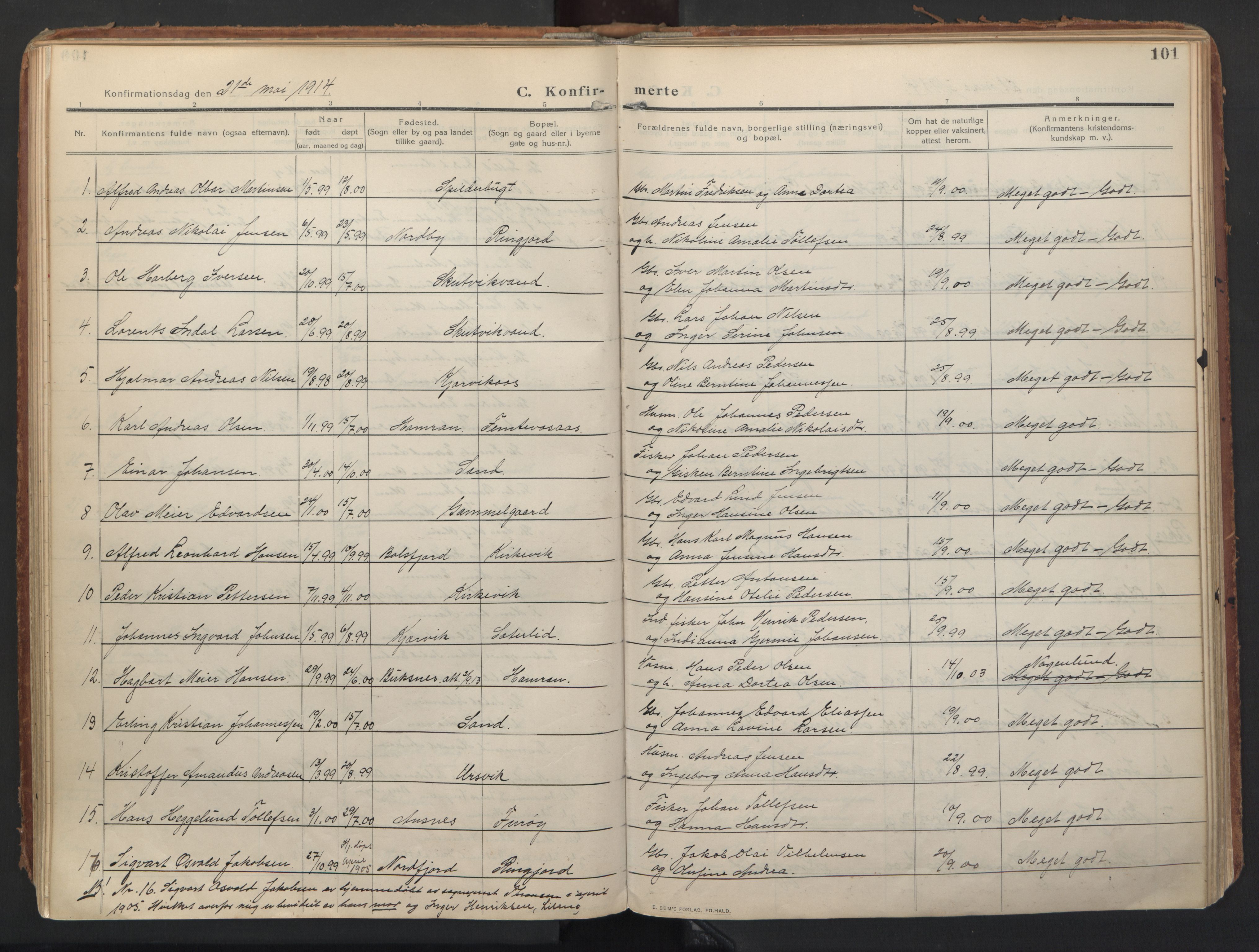Balsfjord sokneprestembete, AV/SATØ-S-1303/G/Gaa/L0008kirke: Ministerialbok nr. 8, 1910-1927, s. 101