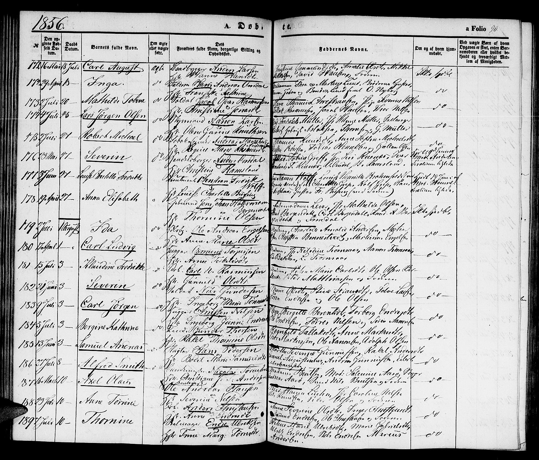Kristiansand domprosti, AV/SAK-1112-0006/F/Fb/L0011: Klokkerbok nr. B 11, 1851-1861, s. 90