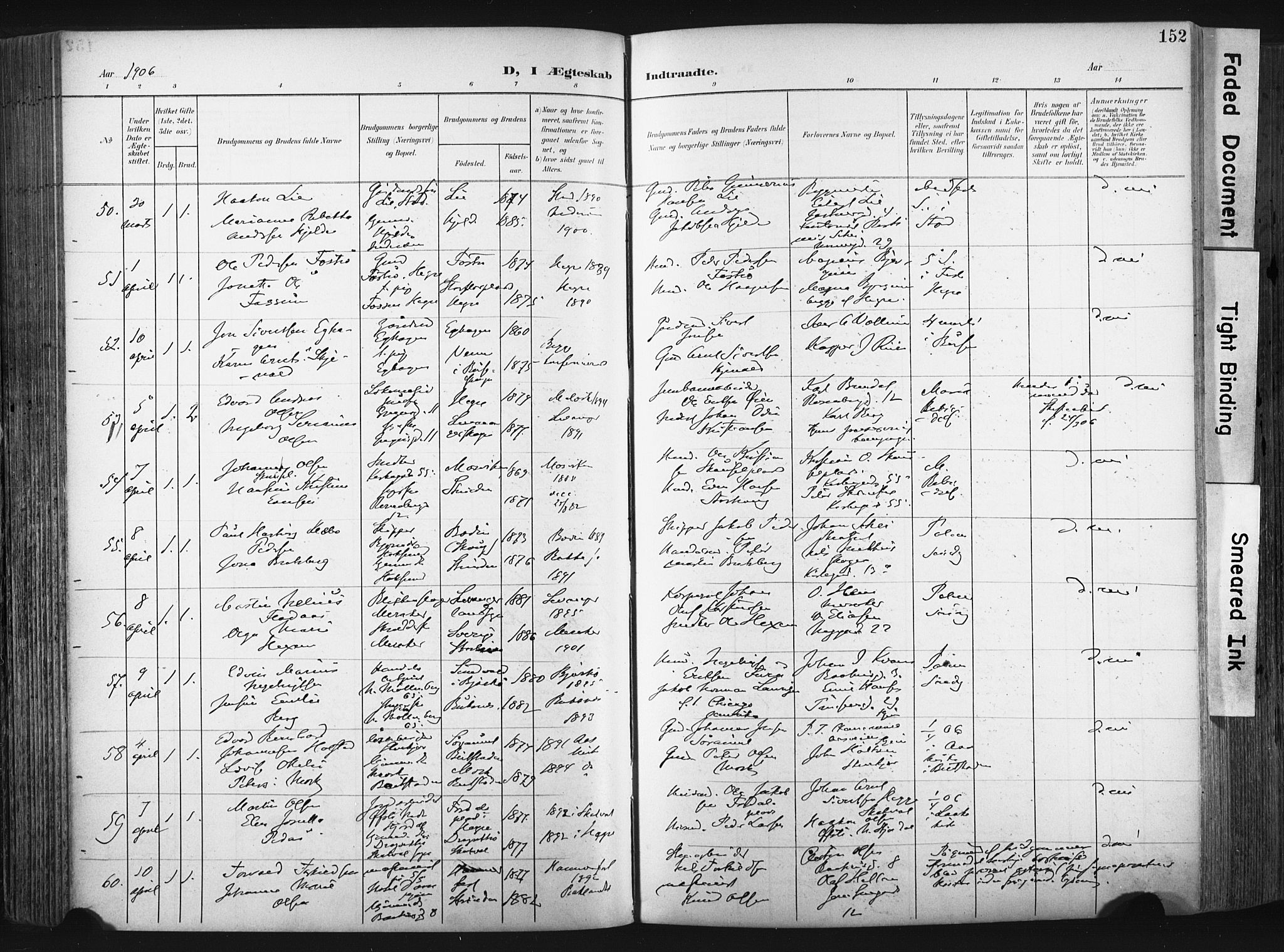 Ministerialprotokoller, klokkerbøker og fødselsregistre - Sør-Trøndelag, AV/SAT-A-1456/604/L0201: Ministerialbok nr. 604A21, 1901-1911, s. 152