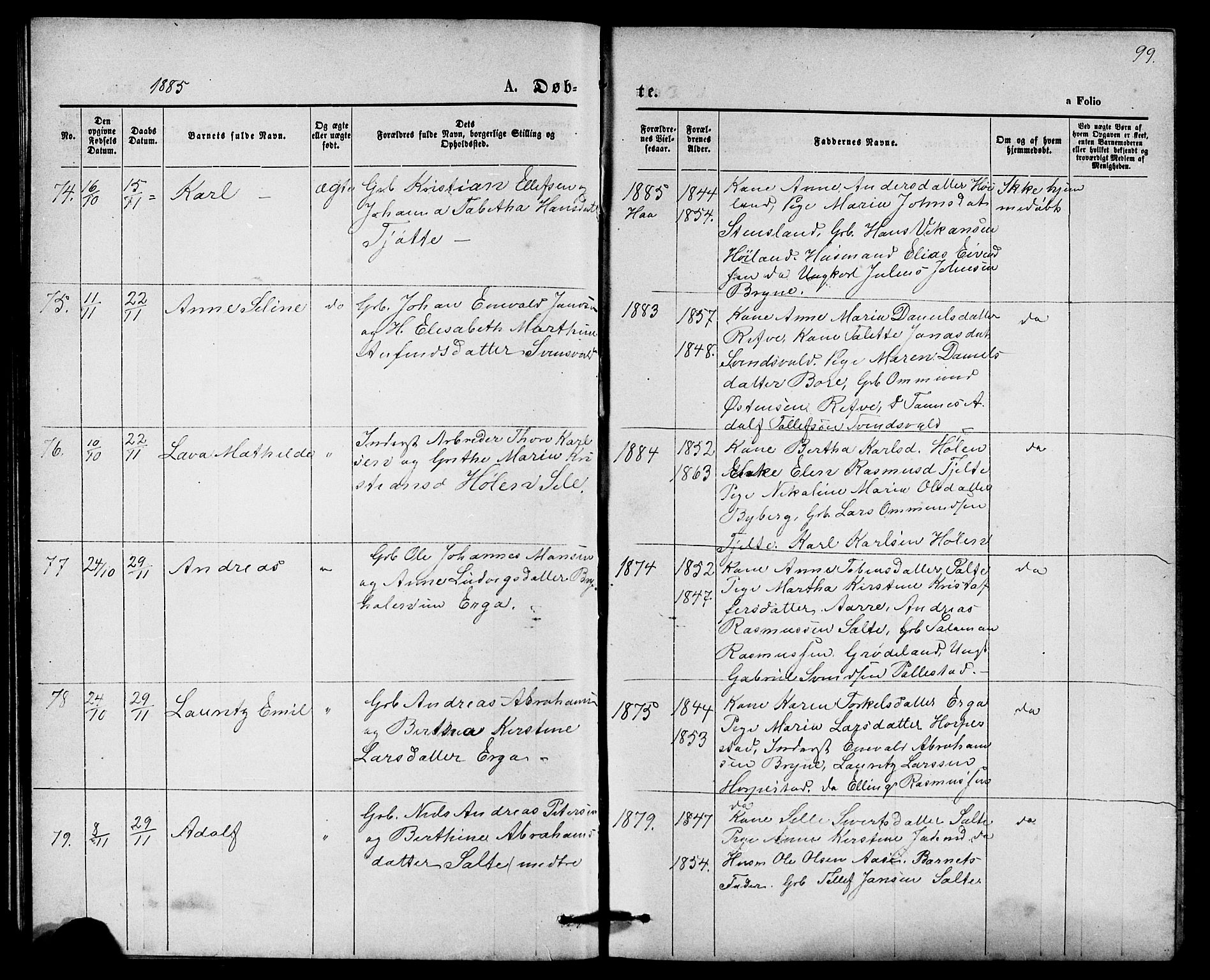 Klepp sokneprestkontor, AV/SAST-A-101803/001/3/30BB/L0003: Klokkerbok nr. B 3, 1876-1888, s. 99