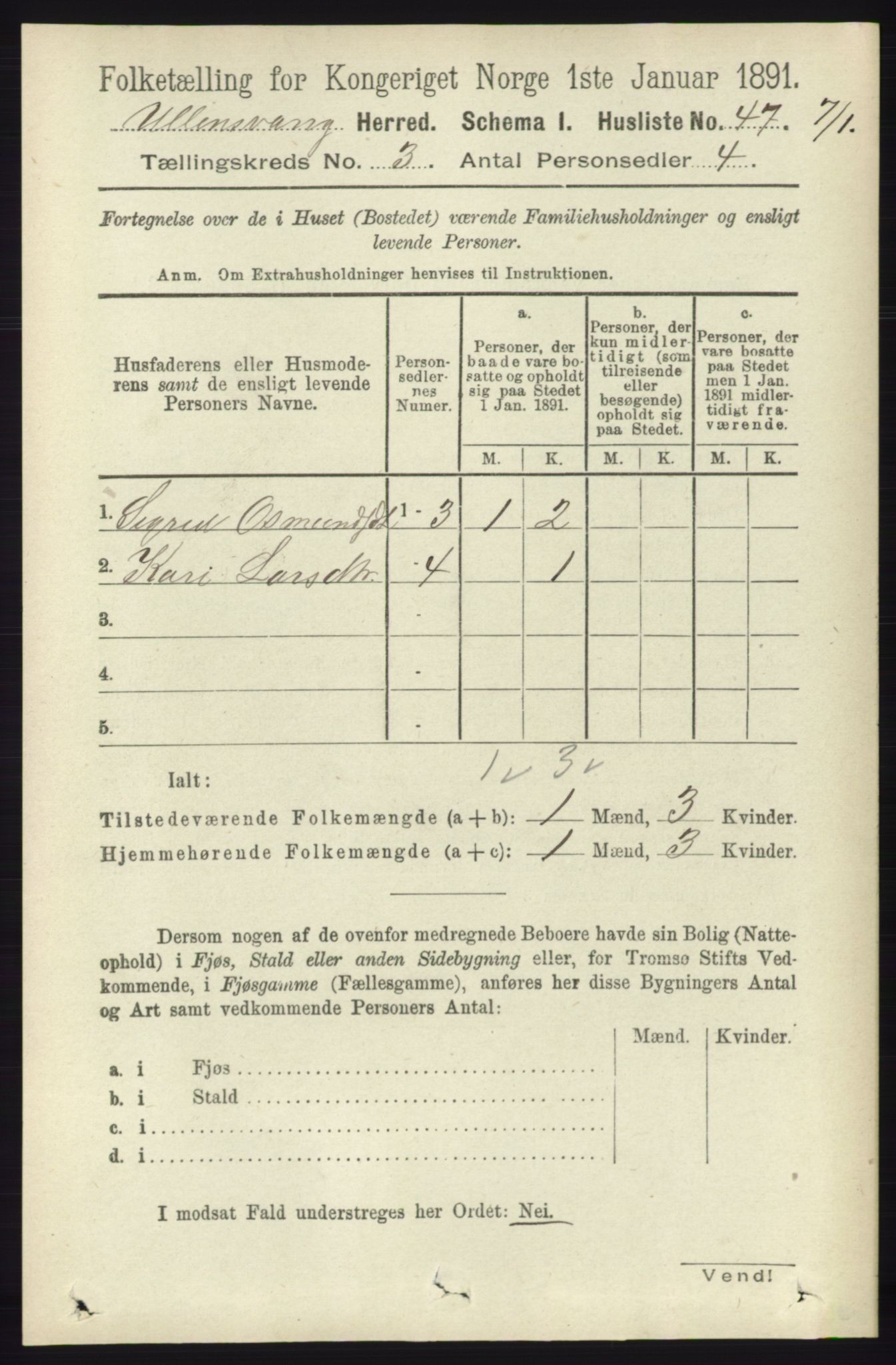 RA, Folketelling 1891 for 1230 Ullensvang herred, 1891, s. 583