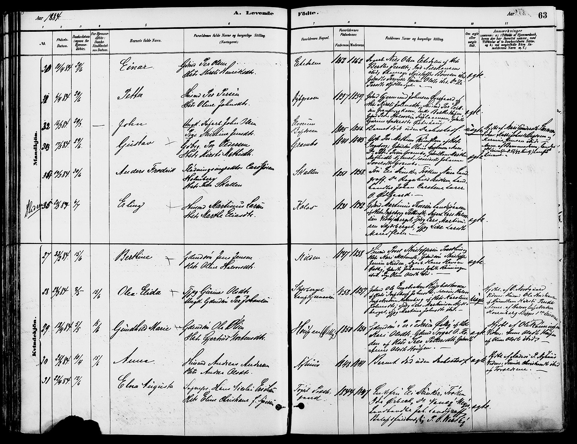 Trysil prestekontor, AV/SAH-PREST-046/H/Ha/Haa/L0008: Ministerialbok nr. 8, 1881-1897, s. 63