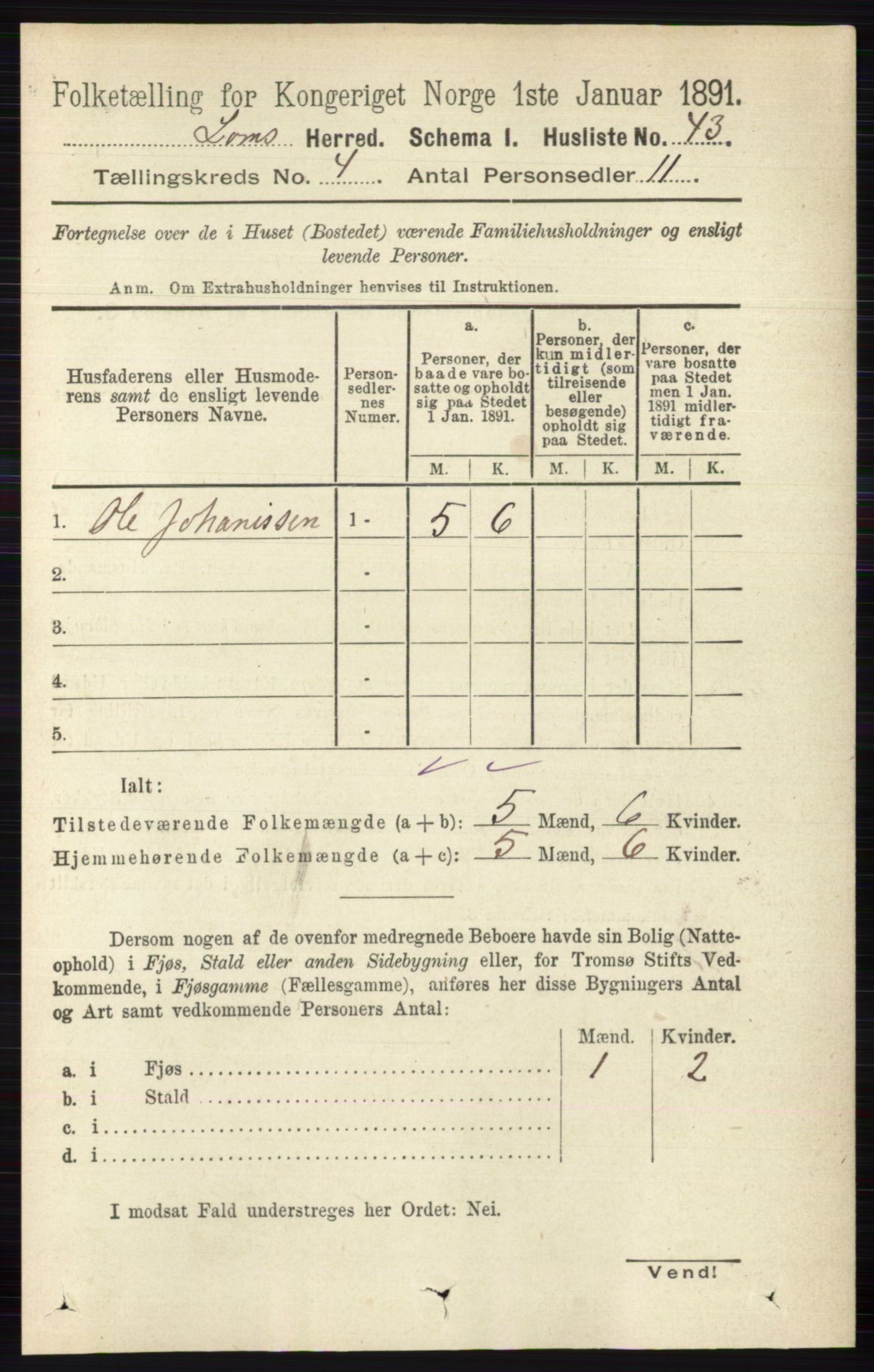 RA, Folketelling 1891 for 0514 Lom herred, 1891, s. 1498