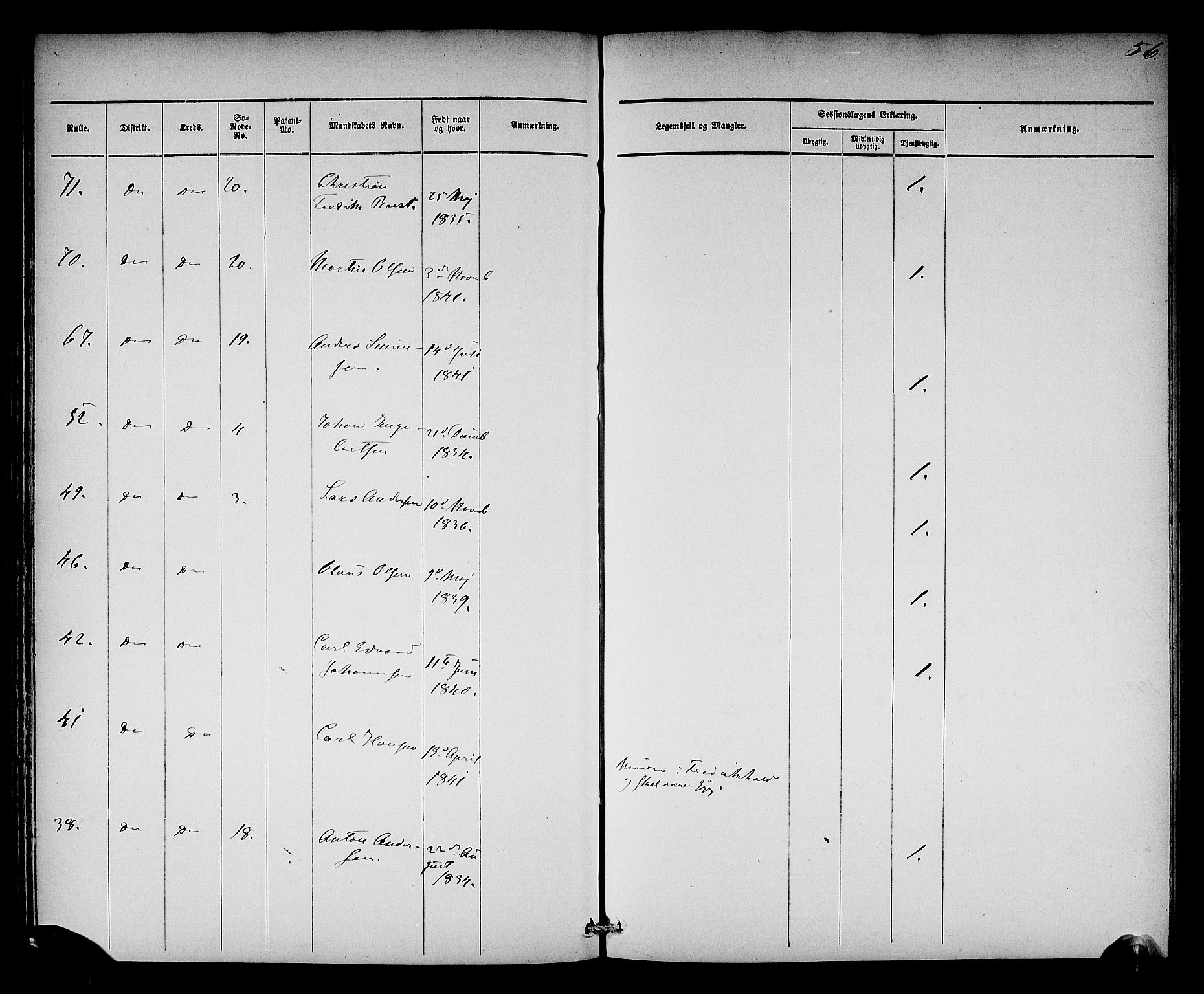 Oslo mønstringsdistrikt, AV/SAO-A-10569/L/La/L0001: Legevisitasjonsprotokoll, 1860-1873, s. 59