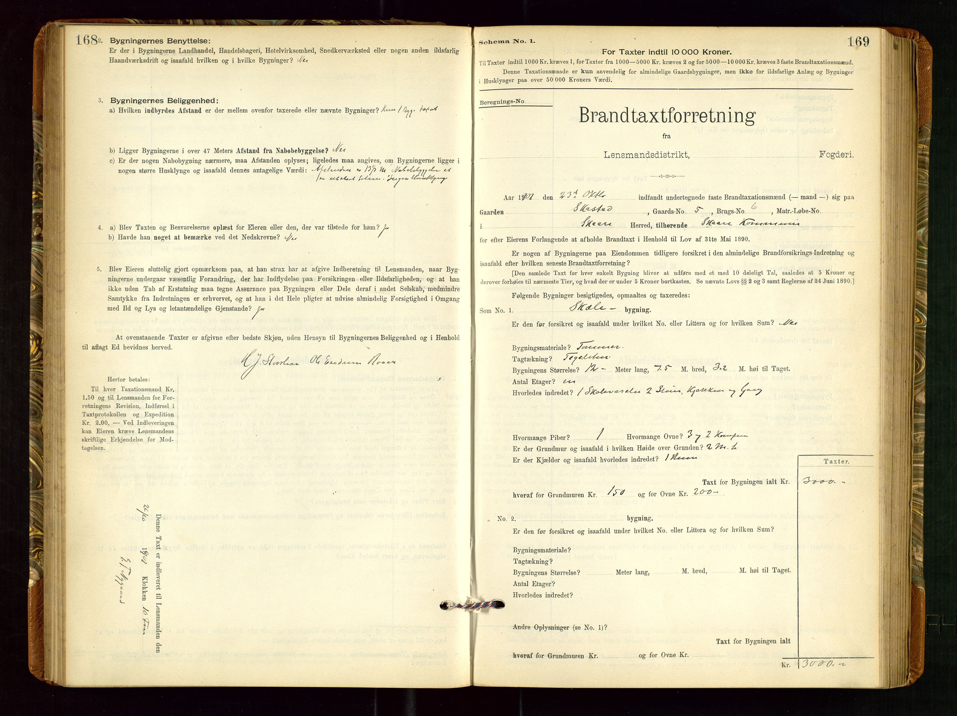 Torvestad lensmannskontor, AV/SAST-A-100307/1/Gob/L0002: "Brandtakstprotokol for Lensmanden i Torvestad", 1900-1905, s. 168-169