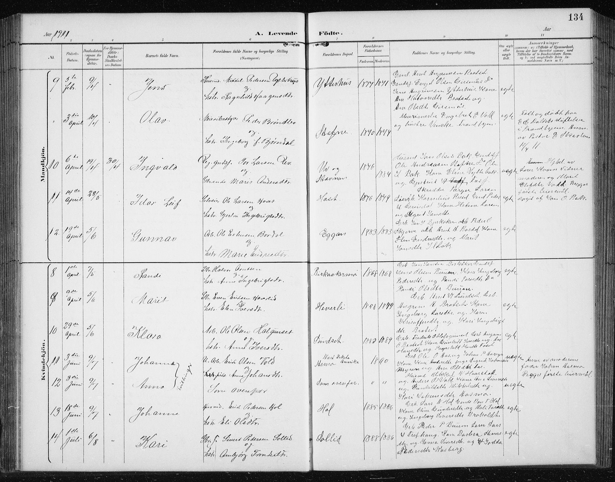 Ministerialprotokoller, klokkerbøker og fødselsregistre - Sør-Trøndelag, SAT/A-1456/674/L0876: Klokkerbok nr. 674C03, 1892-1912, s. 134
