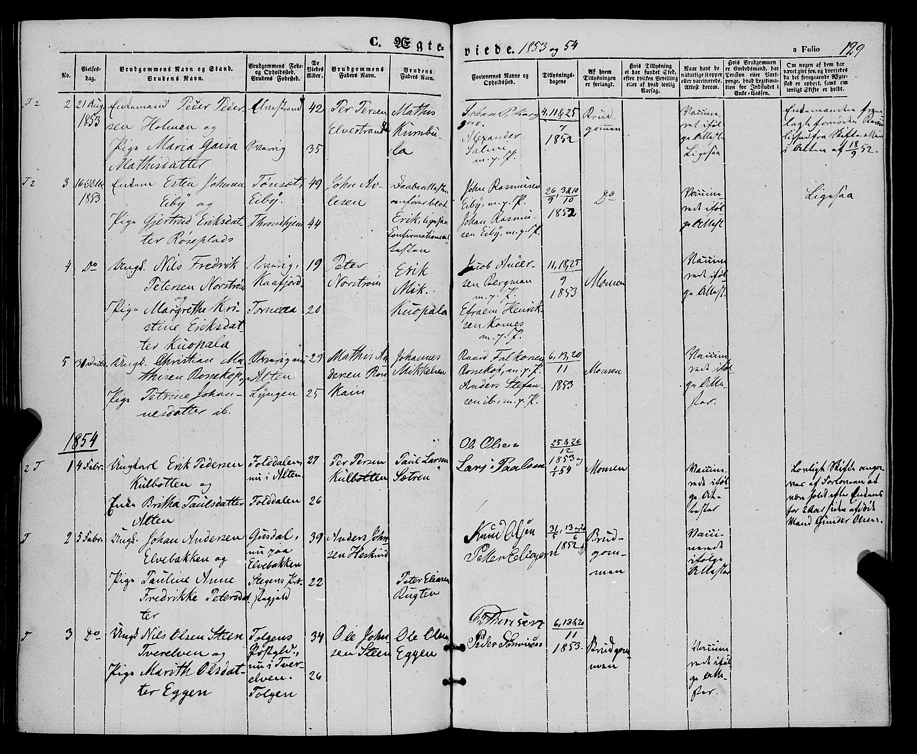 Talvik sokneprestkontor, SATØ/S-1337/H/Ha/L0016kirke: Ministerialbok nr. 16, 1847-1857, s. 129