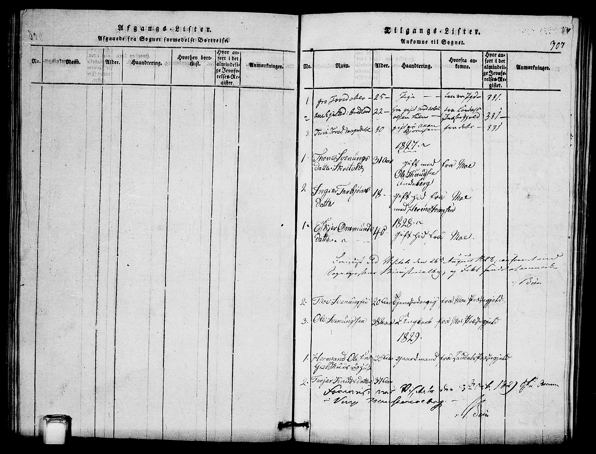 Vinje kirkebøker, AV/SAKO-A-312/G/Gb/L0001: Klokkerbok nr. II 1, 1814-1843, s. 307