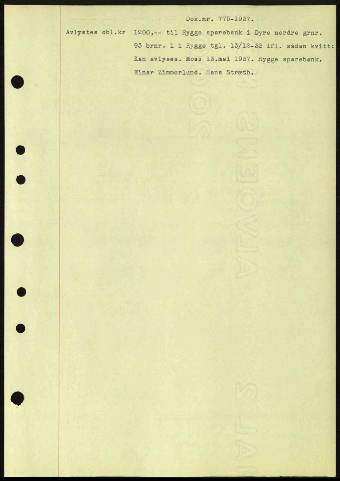 Moss sorenskriveri, SAO/A-10168: Pantebok nr. B3, 1937-1937, Dagboknr: 775/1937