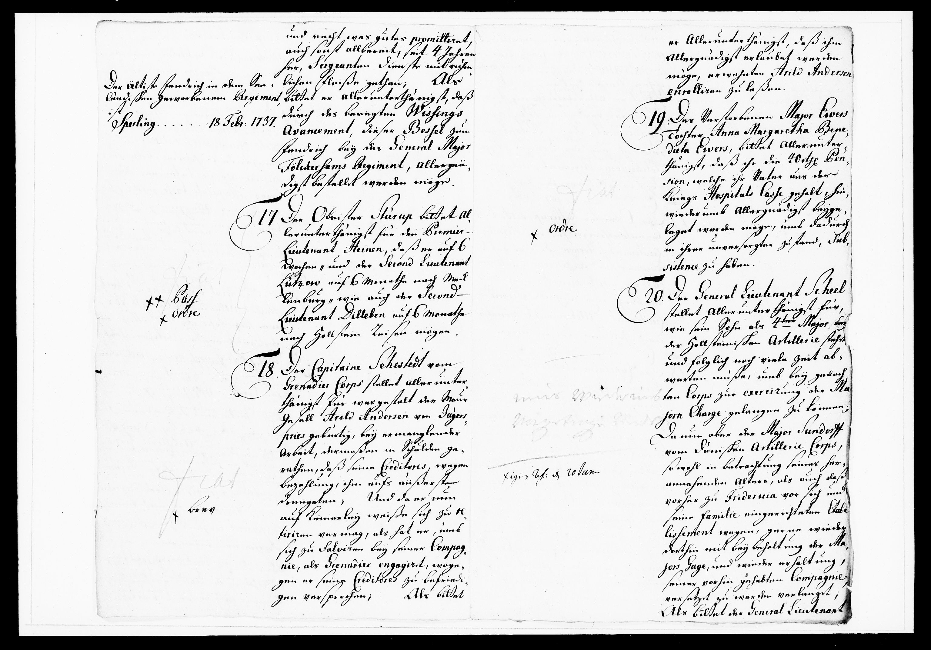Krigskollegiet, Krigskancelliet, DRA/A-0006/-/1143-1150: Refererede sager, 1738, s. 264