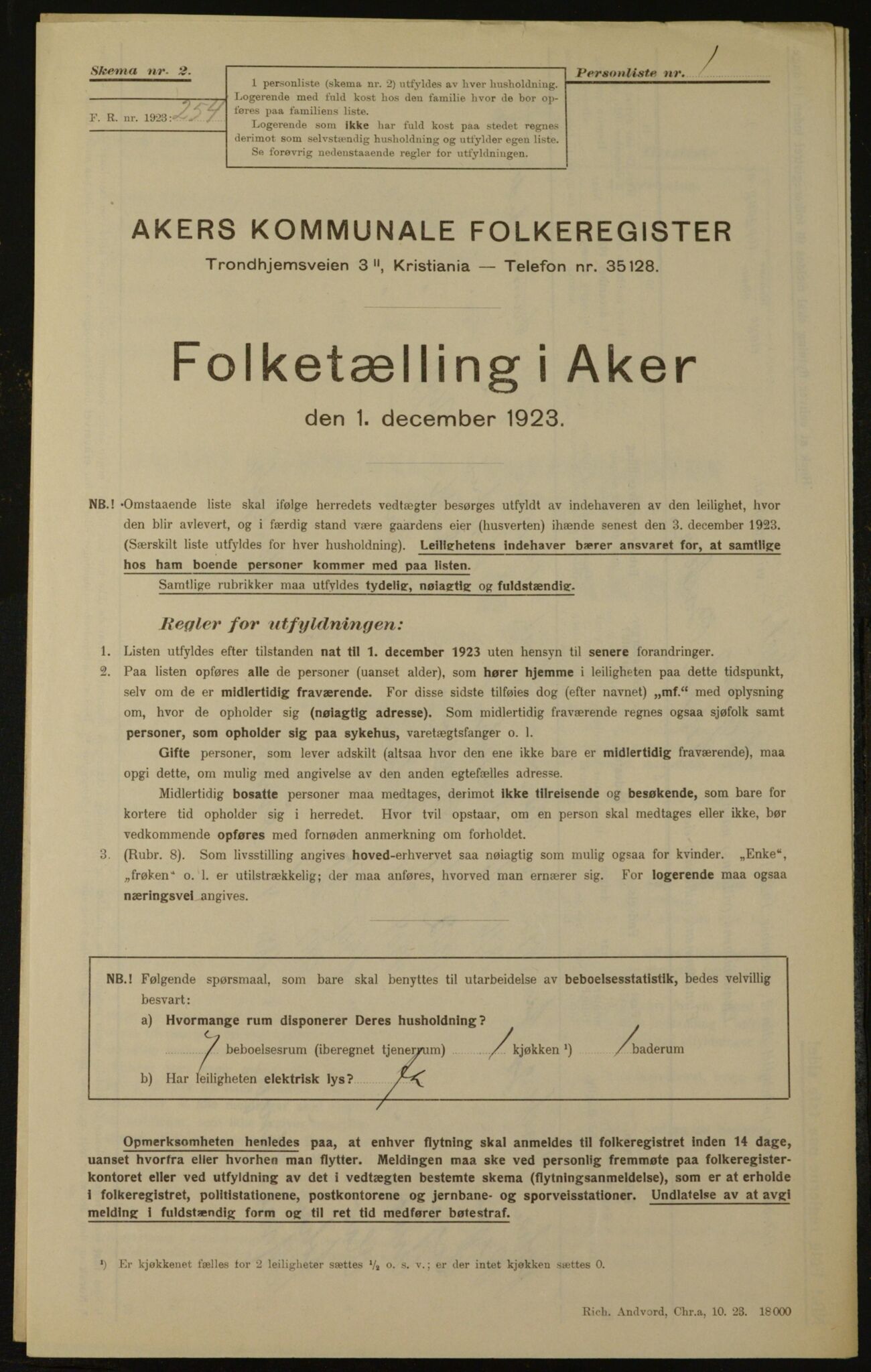 , Kommunal folketelling 1.12.1923 for Aker, 1923, s. 1681