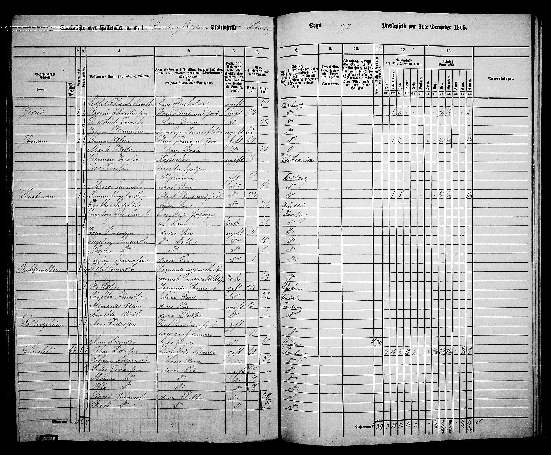 RA, Folketelling 1865 for 0524L Fåberg prestegjeld, Fåberg sokn og Lillehammer landsokn, 1865, s. 242