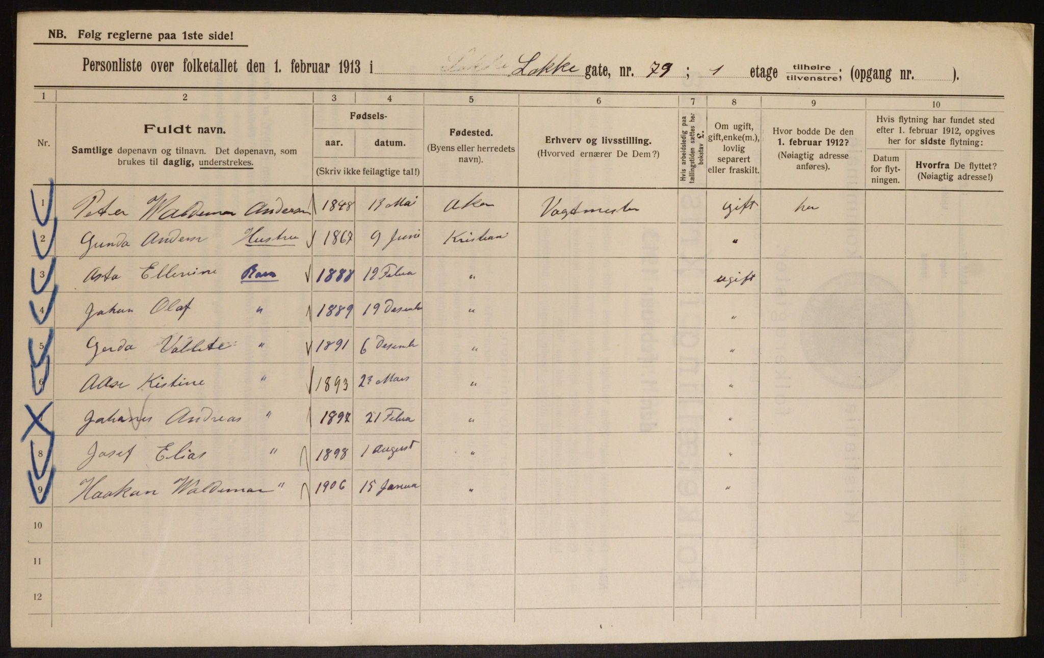 OBA, Kommunal folketelling 1.2.1913 for Kristiania, 1913, s. 56020