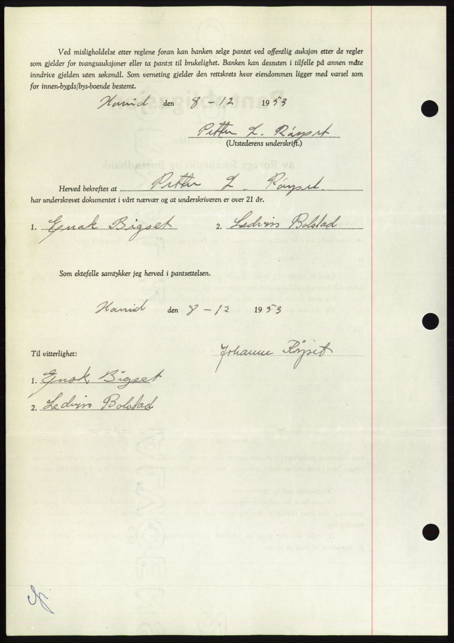 Søre Sunnmøre sorenskriveri, AV/SAT-A-4122/1/2/2C/L0124: Pantebok nr. 12B, 1953-1954, Dagboknr: 3056/1953