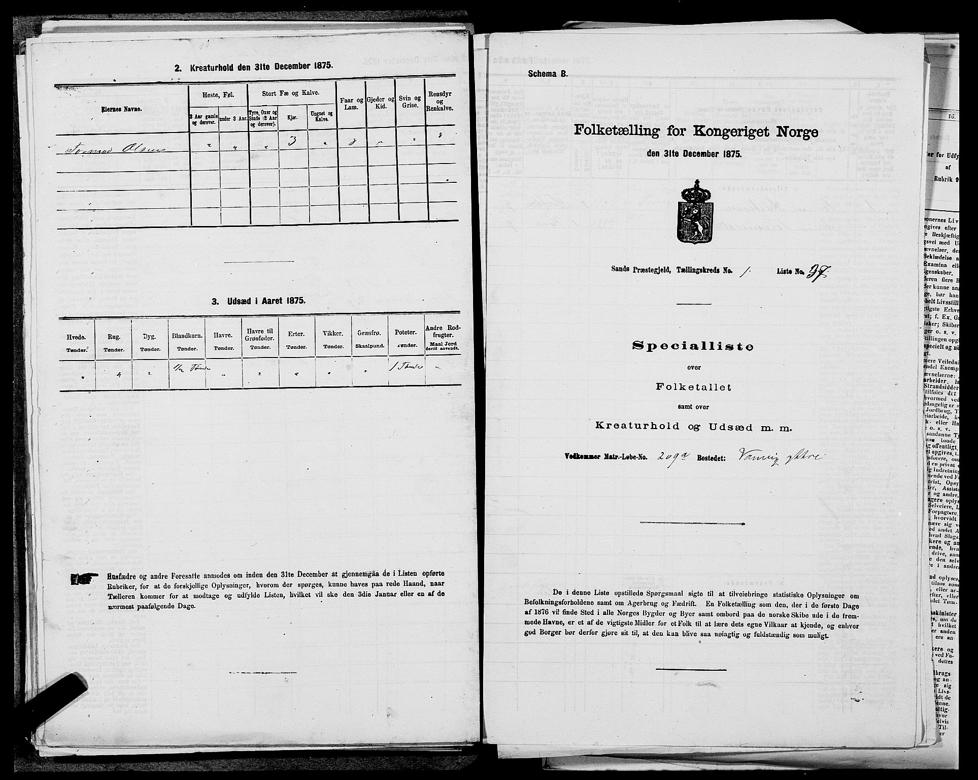 SAST, Folketelling 1875 for 1136P Sand prestegjeld, 1875, s. 134