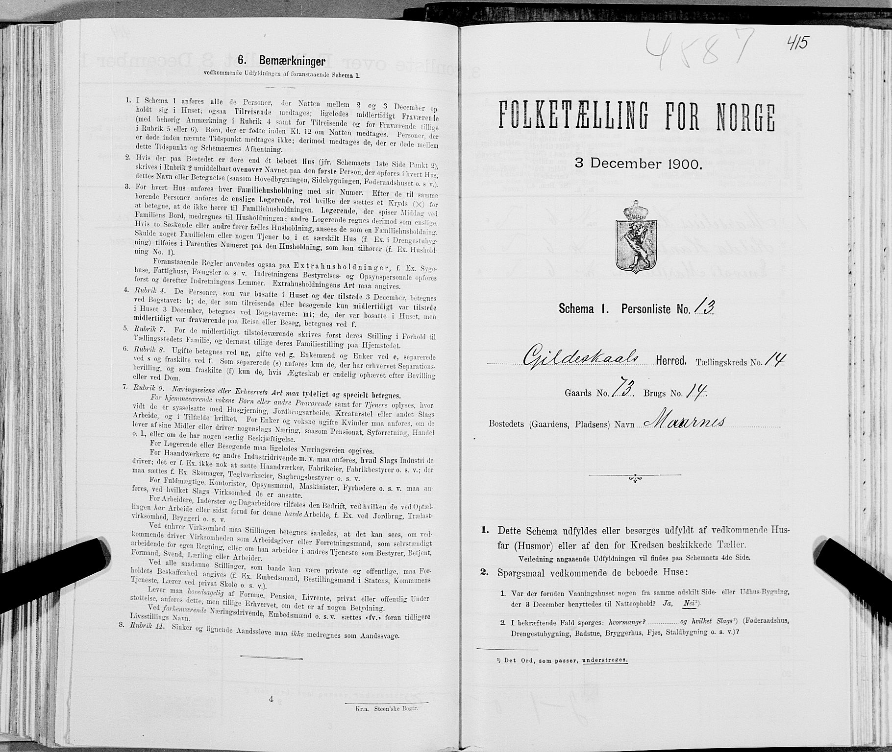 SAT, Folketelling 1900 for 1838 Gildeskål herred, 1900, s. 1398