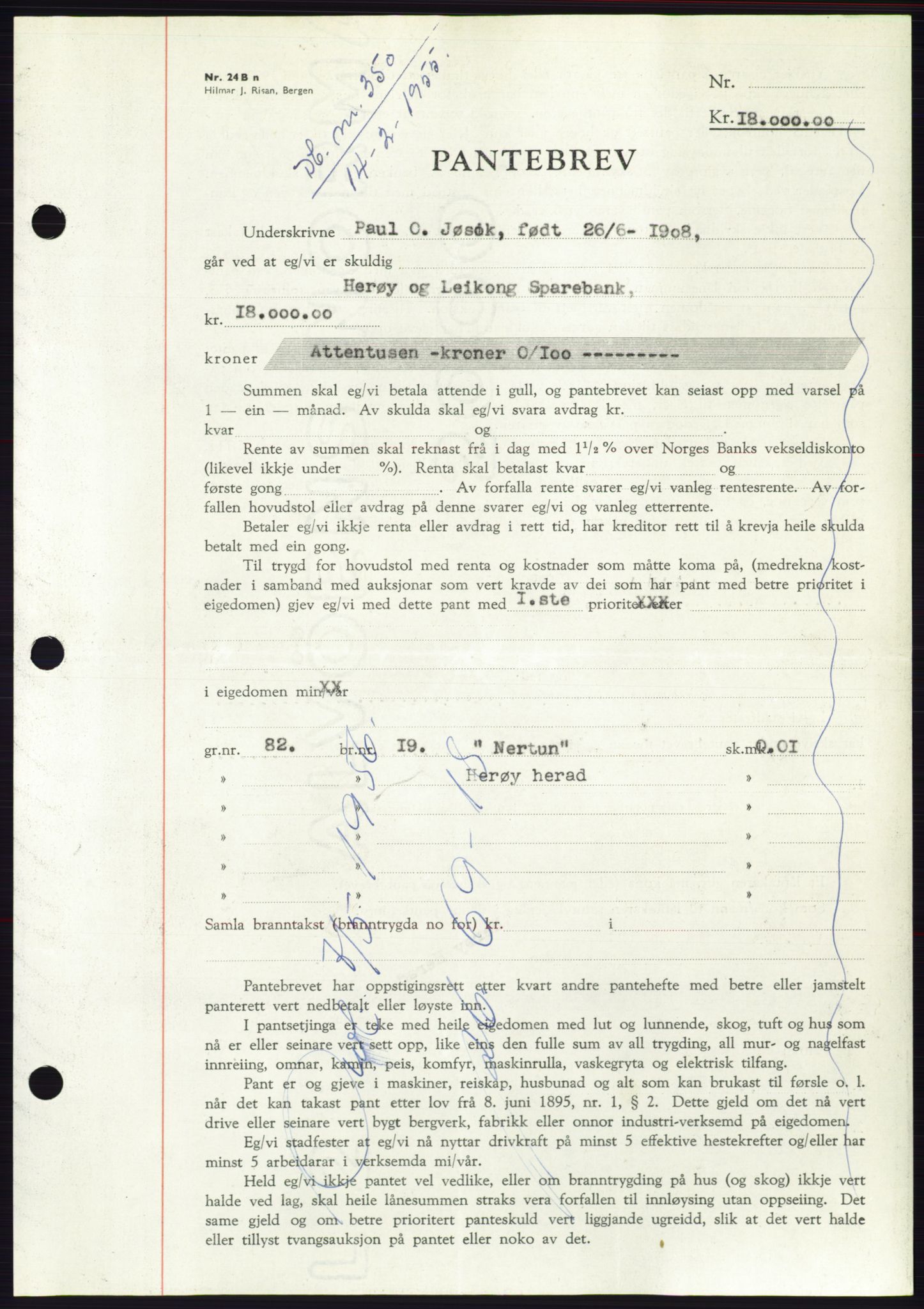 Søre Sunnmøre sorenskriveri, AV/SAT-A-4122/1/2/2C/L0126: Pantebok nr. 14B, 1954-1955, Dagboknr: 350/1955