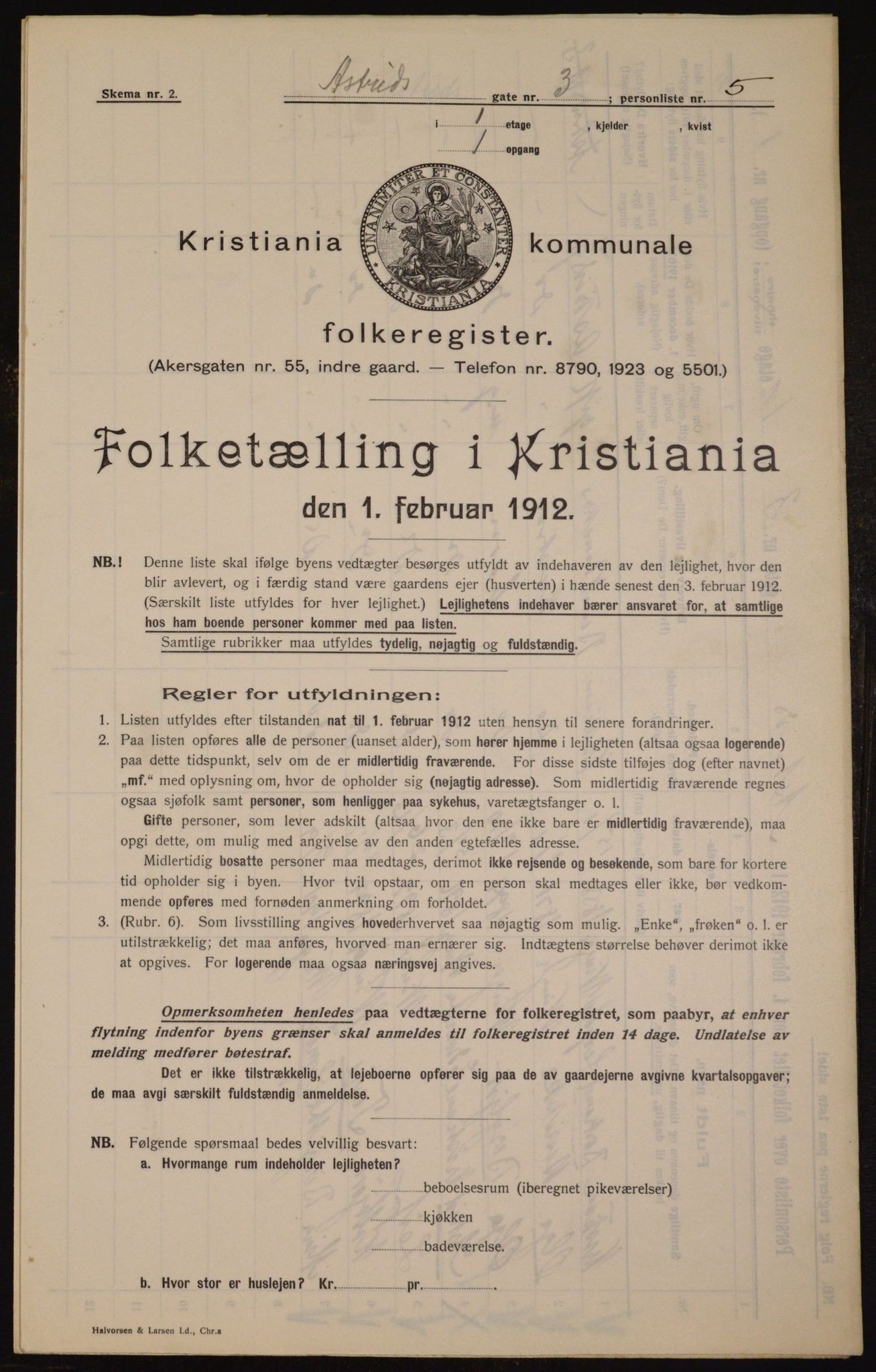 OBA, Kommunal folketelling 1.2.1912 for Kristiania, 1912, s. 17009