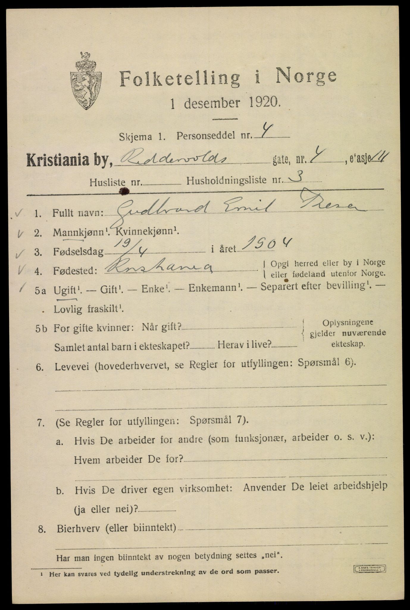 SAO, Folketelling 1920 for 0301 Kristiania kjøpstad, 1920, s. 462549