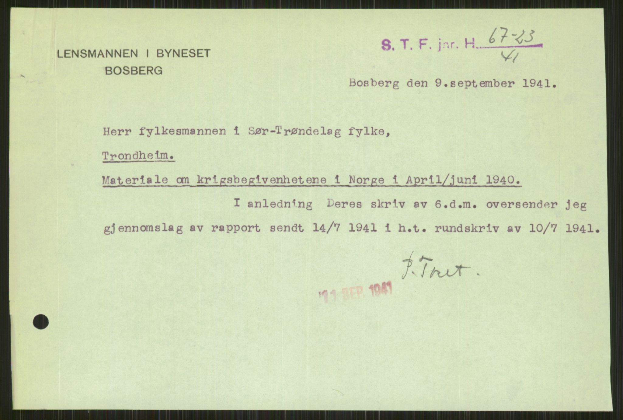 Forsvaret, Forsvarets krigshistoriske avdeling, AV/RA-RAFA-2017/Y/Ya/L0016: II-C-11-31 - Fylkesmenn.  Rapporter om krigsbegivenhetene 1940., 1940, s. 183