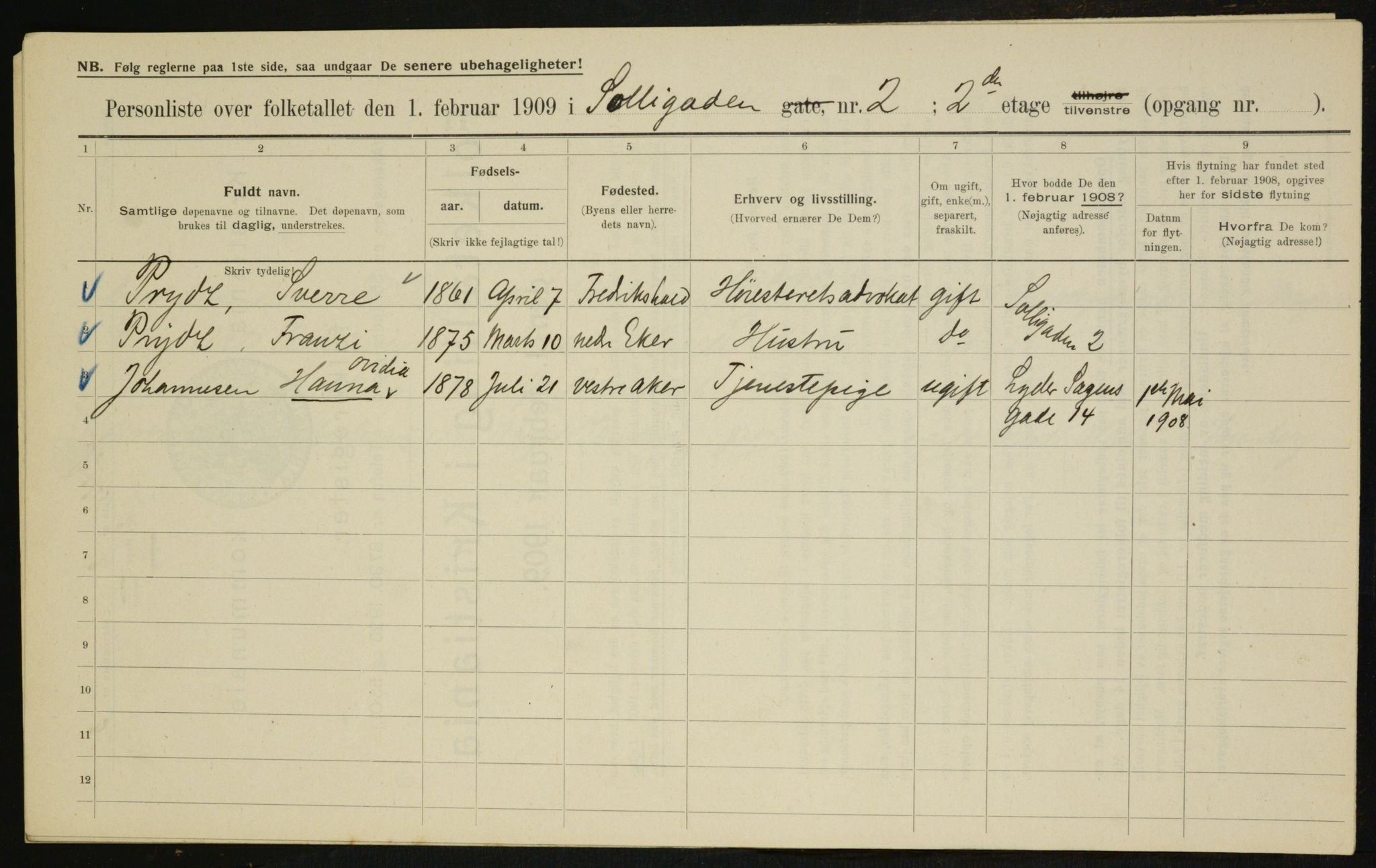 OBA, Kommunal folketelling 1.2.1909 for Kristiania kjøpstad, 1909, s. 90374