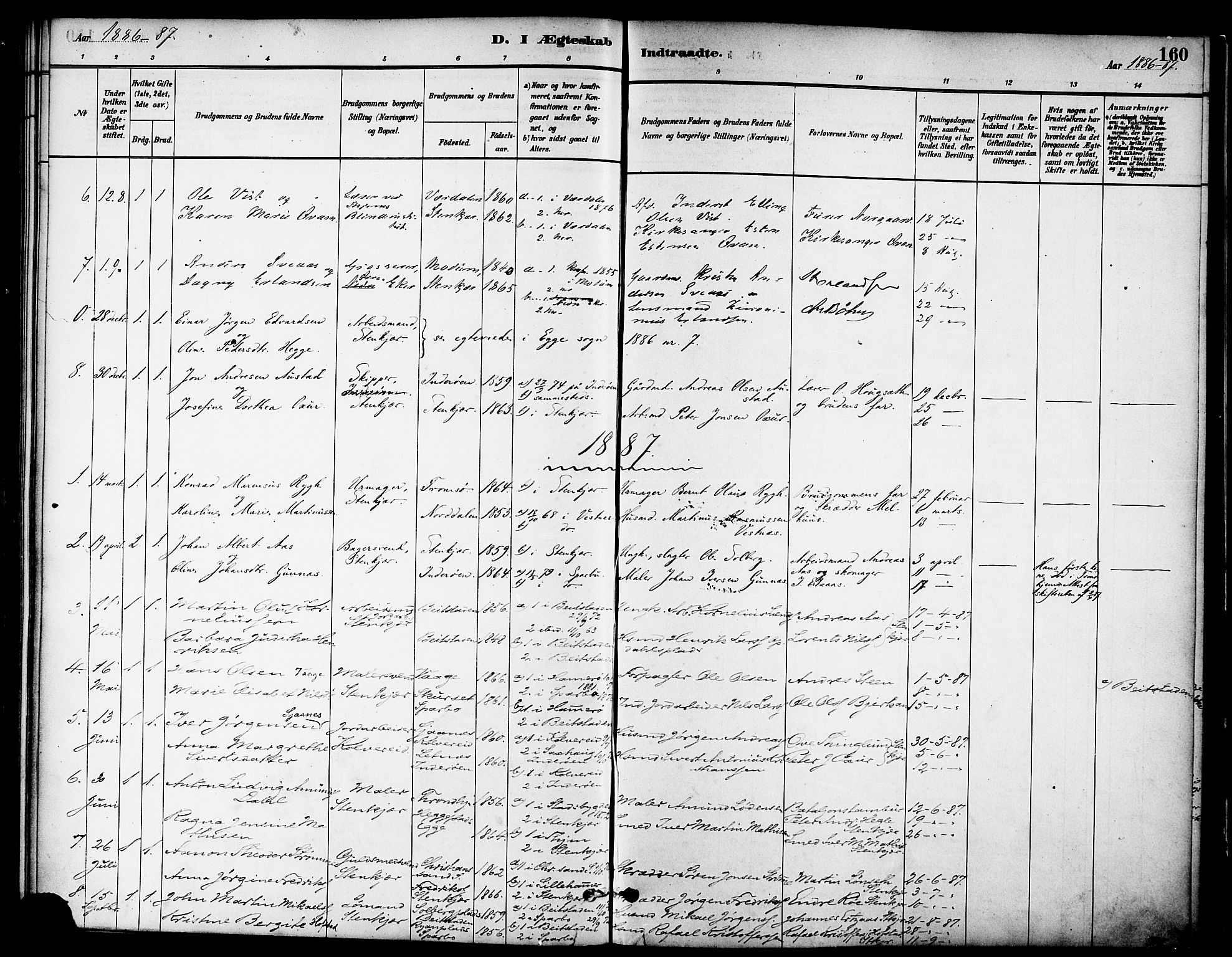 Ministerialprotokoller, klokkerbøker og fødselsregistre - Nord-Trøndelag, AV/SAT-A-1458/739/L0371: Ministerialbok nr. 739A03, 1881-1895, s. 160
