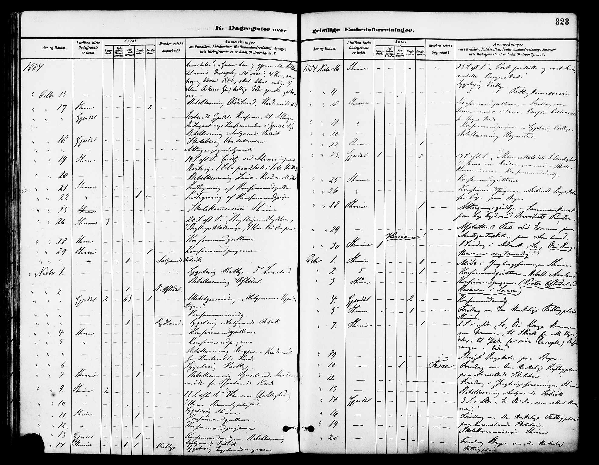 Lye sokneprestkontor, AV/SAST-A-101794/001/30BA/L0009: Ministerialbok nr. A 8, 1881-1892, s. 323