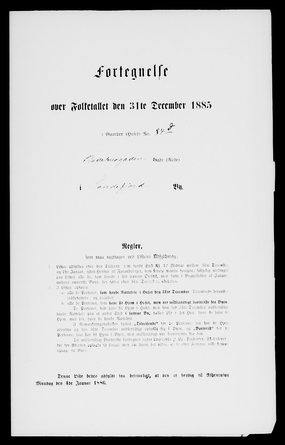 SAKO, Folketelling 1885 for 0706 Sandefjord kjøpstad, 1885, s. 84