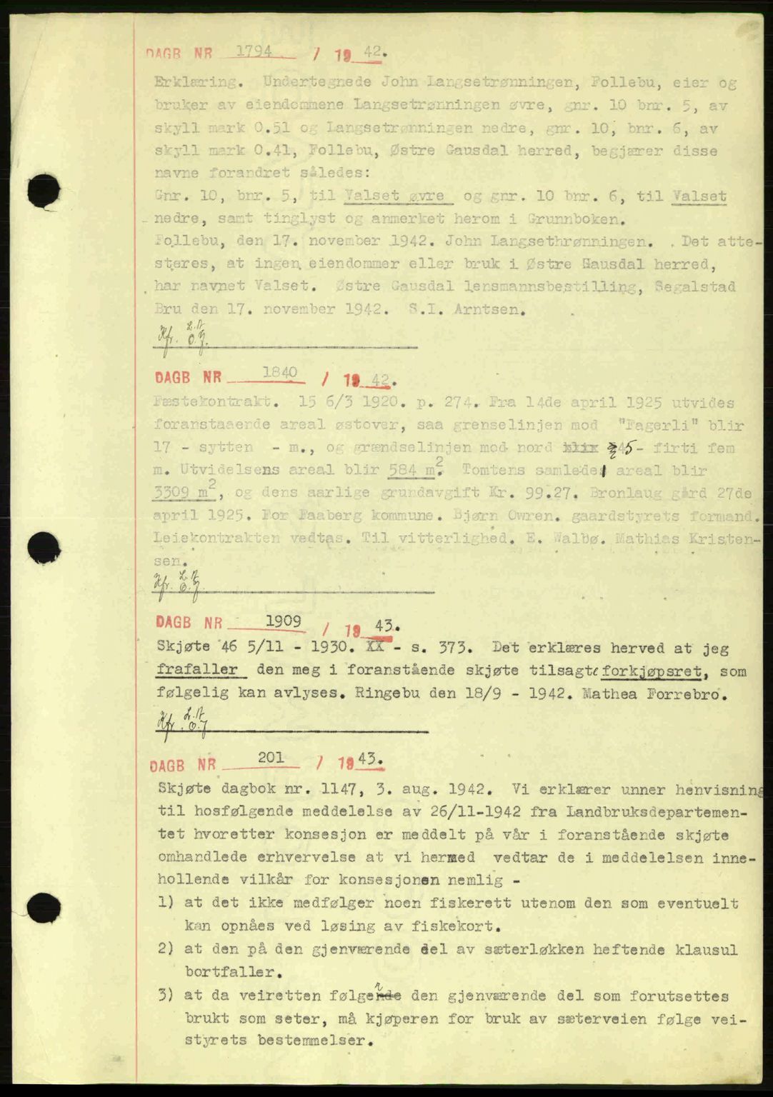 Sør-Gudbrandsdal tingrett, SAH/TING-004/H/Hb/Hbf/L0001: Pantebok nr. C3a, 1936-1945, Dagboknr: 1794/1942