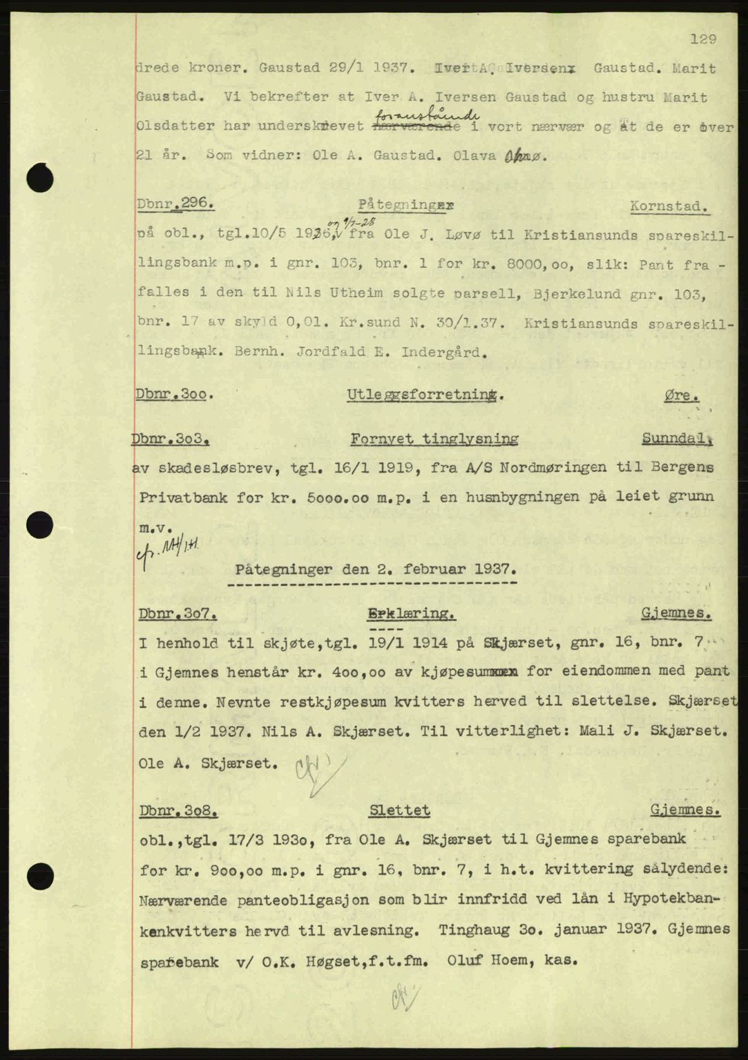 Nordmøre sorenskriveri, SAT/A-4132/1/2/2Ca: Pantebok nr. C80, 1936-1939, Dagboknr: 296/1937