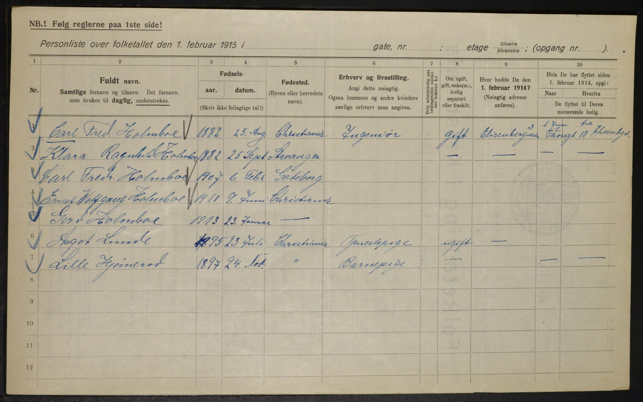 OBA, Kommunal folketelling 1.2.1915 for Kristiania, 1915, s. 114730