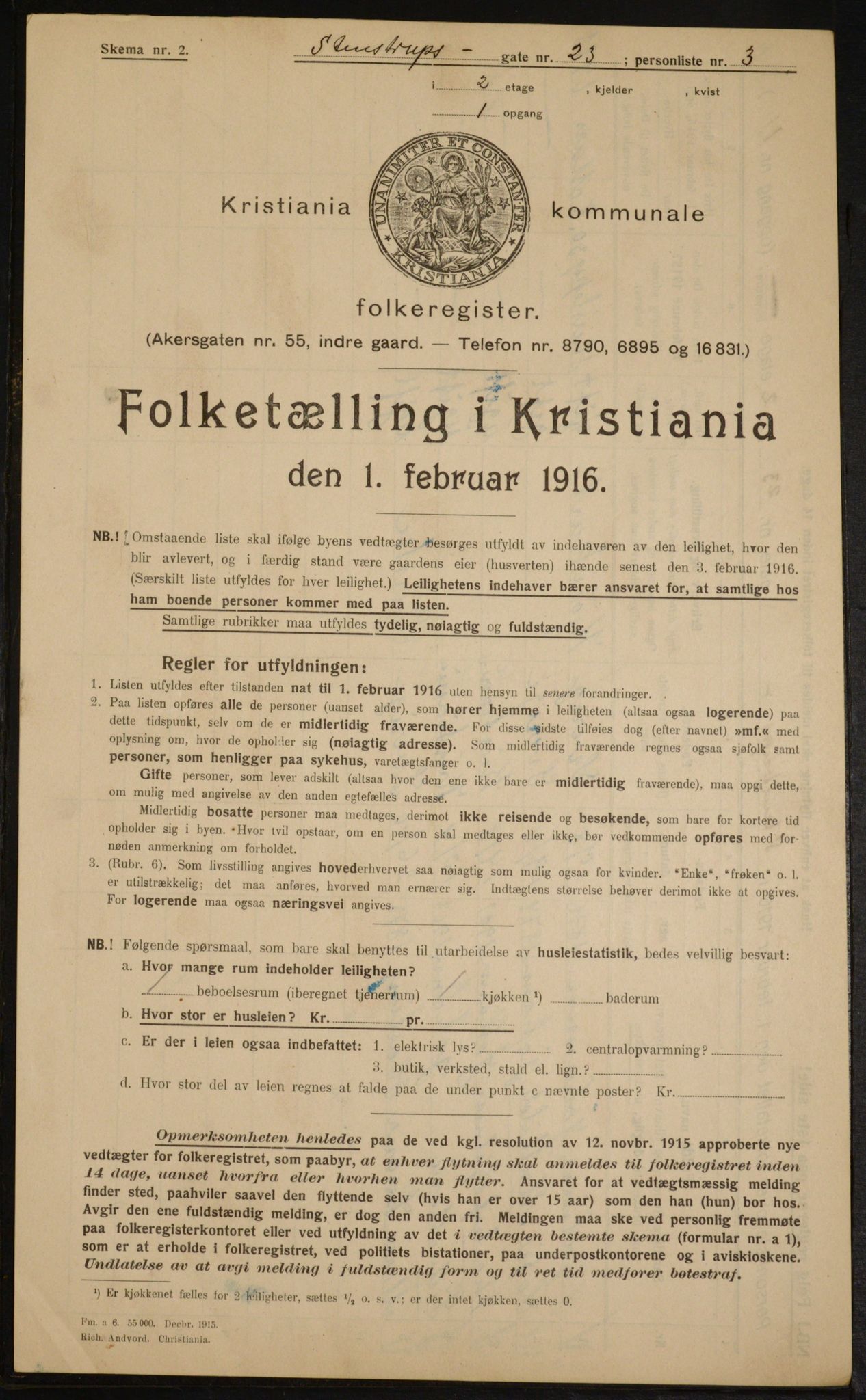 OBA, Kommunal folketelling 1.2.1916 for Kristiania, 1916, s. 104093