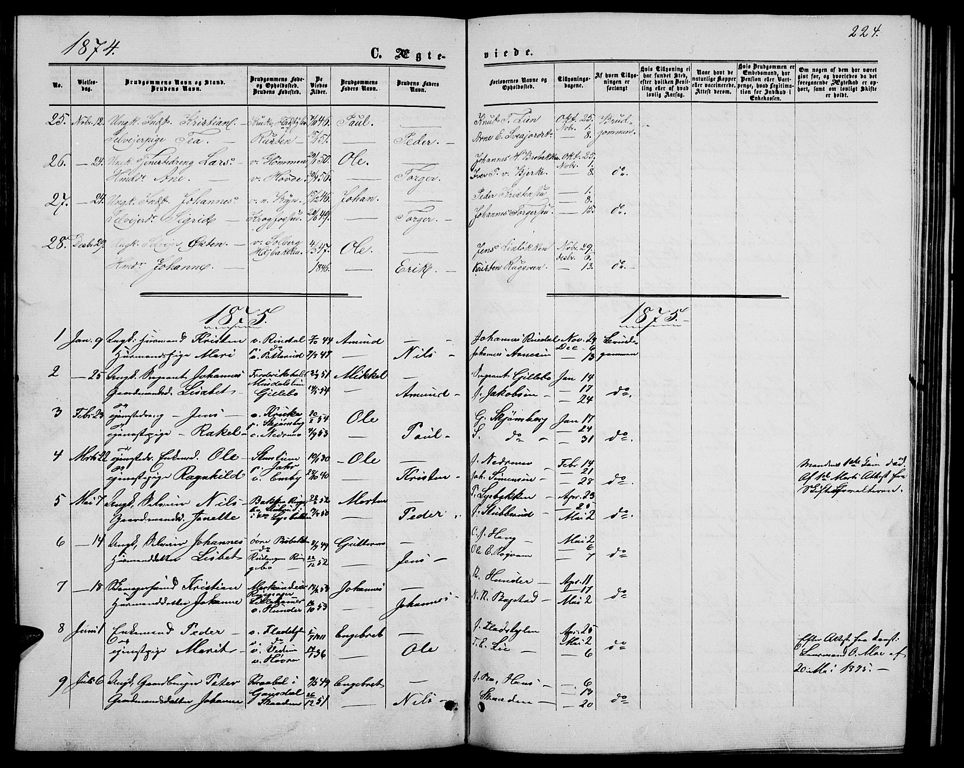 Øyer prestekontor, AV/SAH-PREST-084/H/Ha/Hab/L0001: Klokkerbok nr. 1, 1863-1877, s. 224