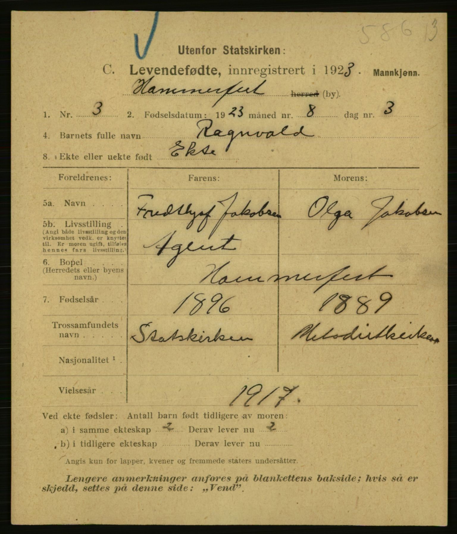 Statistisk sentralbyrå, Sosiodemografiske emner, Befolkning, AV/RA-S-2228/E/L0021: Fødte, gifte, døde dissentere., 1923, s. 1851