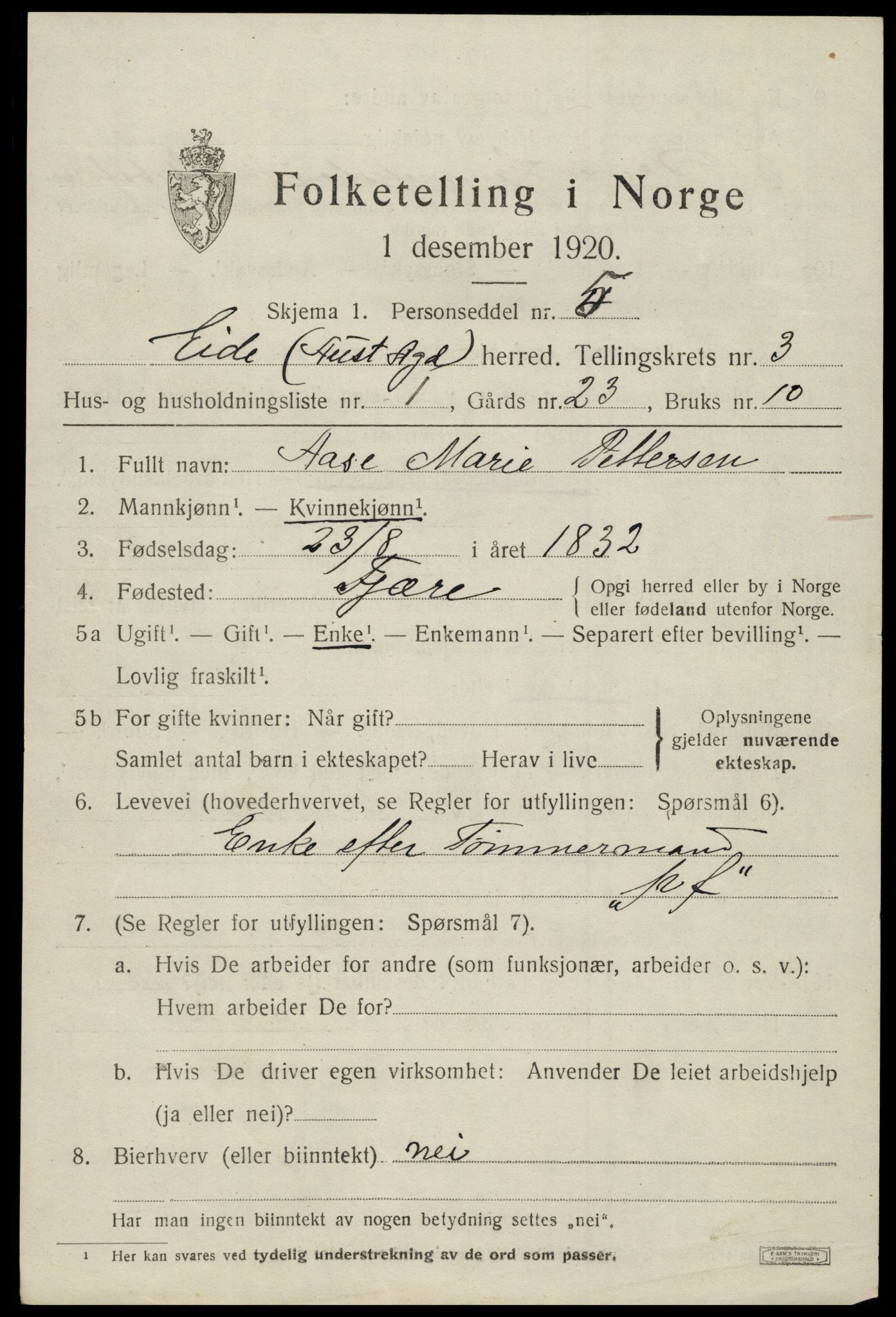 SAK, Folketelling 1920 for 0925 Eide herred, 1920, s. 964