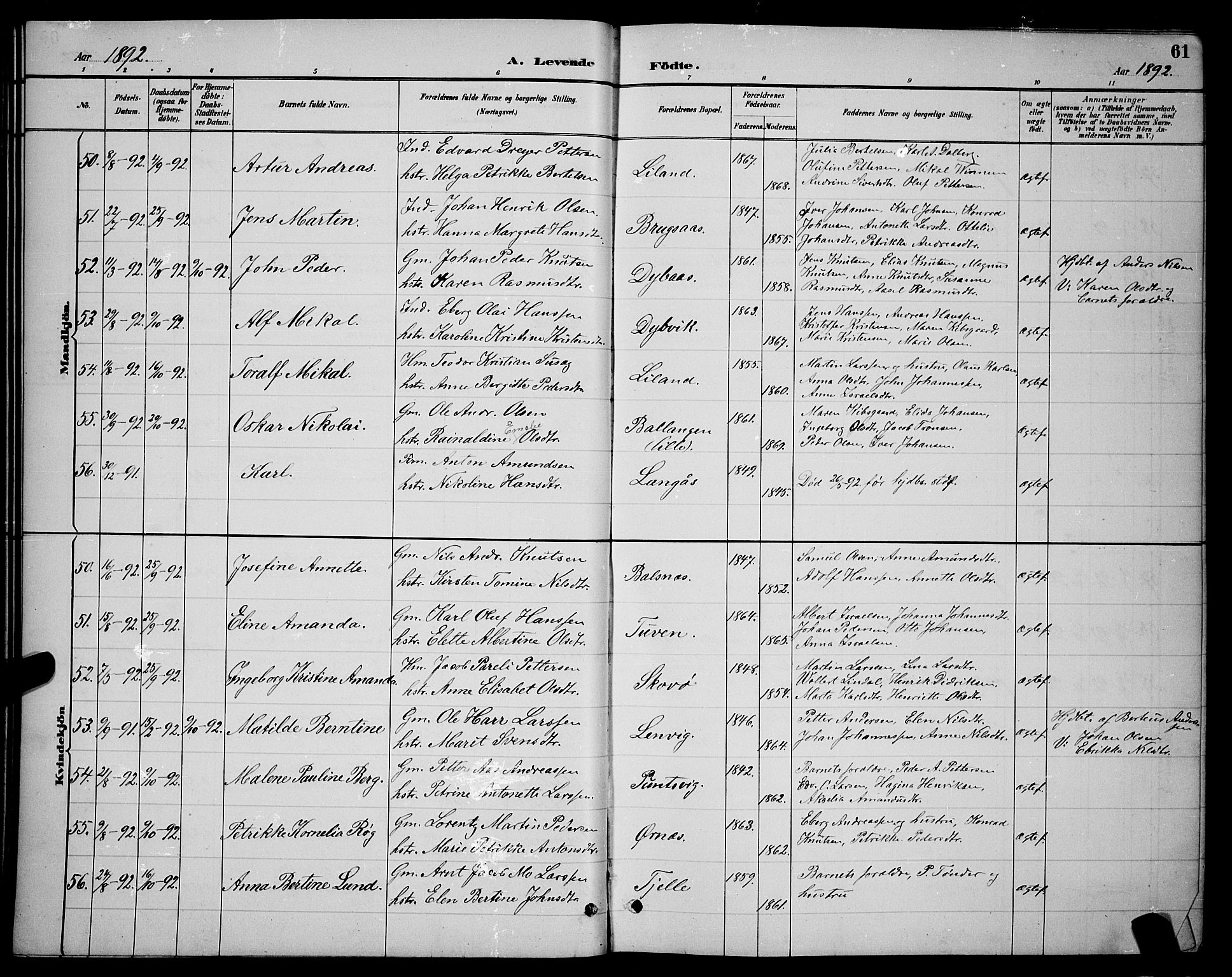 Ministerialprotokoller, klokkerbøker og fødselsregistre - Nordland, AV/SAT-A-1459/863/L0914: Klokkerbok nr. 863C04, 1886-1897, s. 61