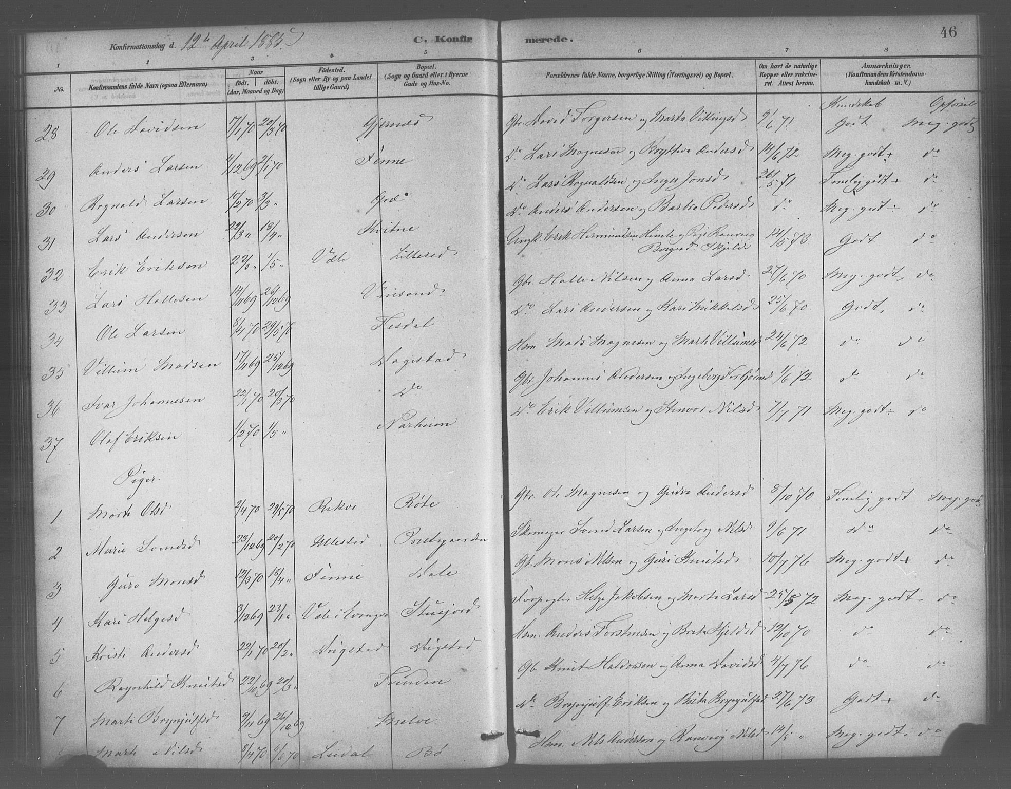 Voss sokneprestembete, AV/SAB-A-79001/H/Haa: Ministerialbok nr. B 1, 1877-1899, s. 46