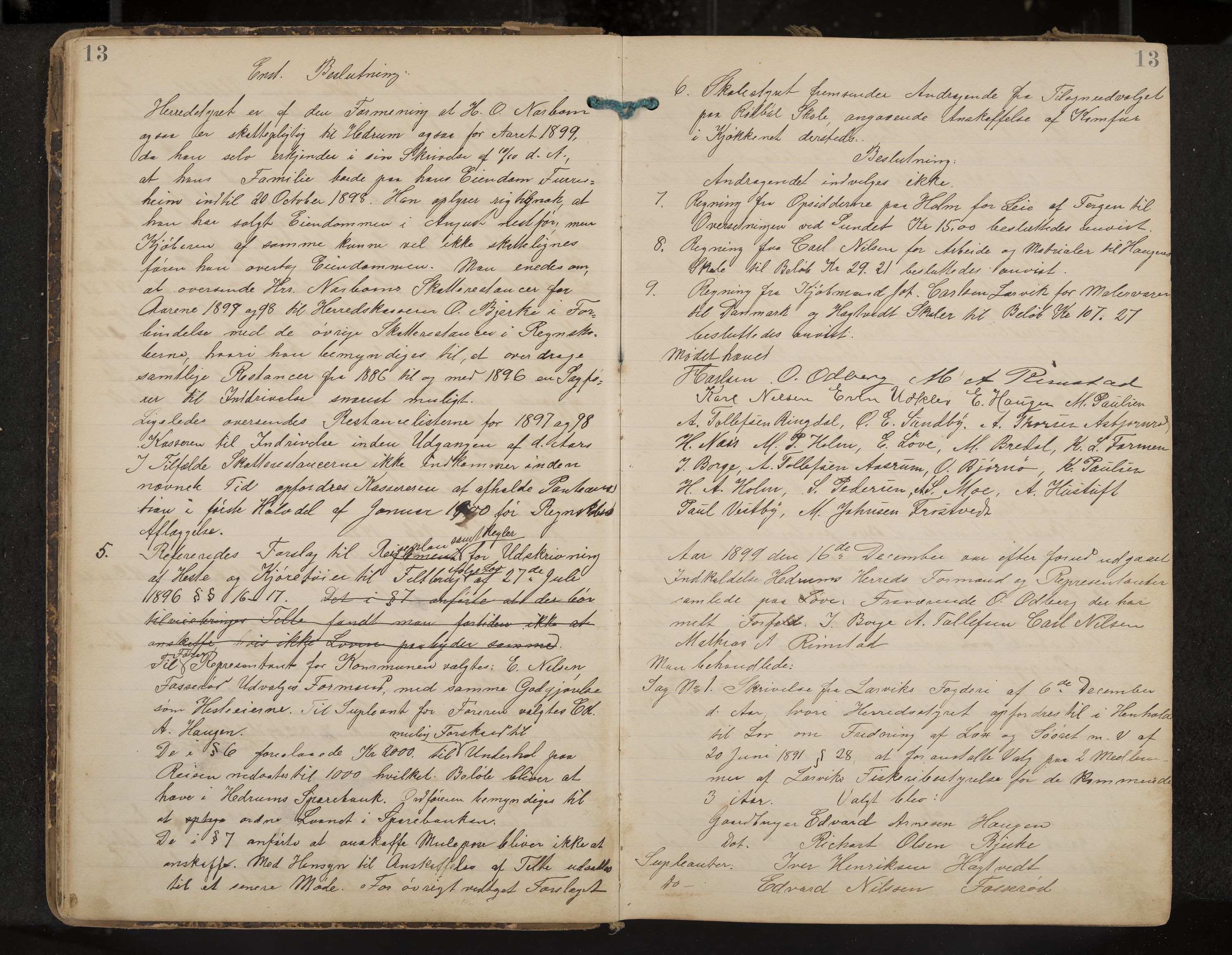 Hedrum formannskap og sentraladministrasjon, IKAK/0727021/A/Aa/L0005: Møtebok, 1899-1911, s. 13