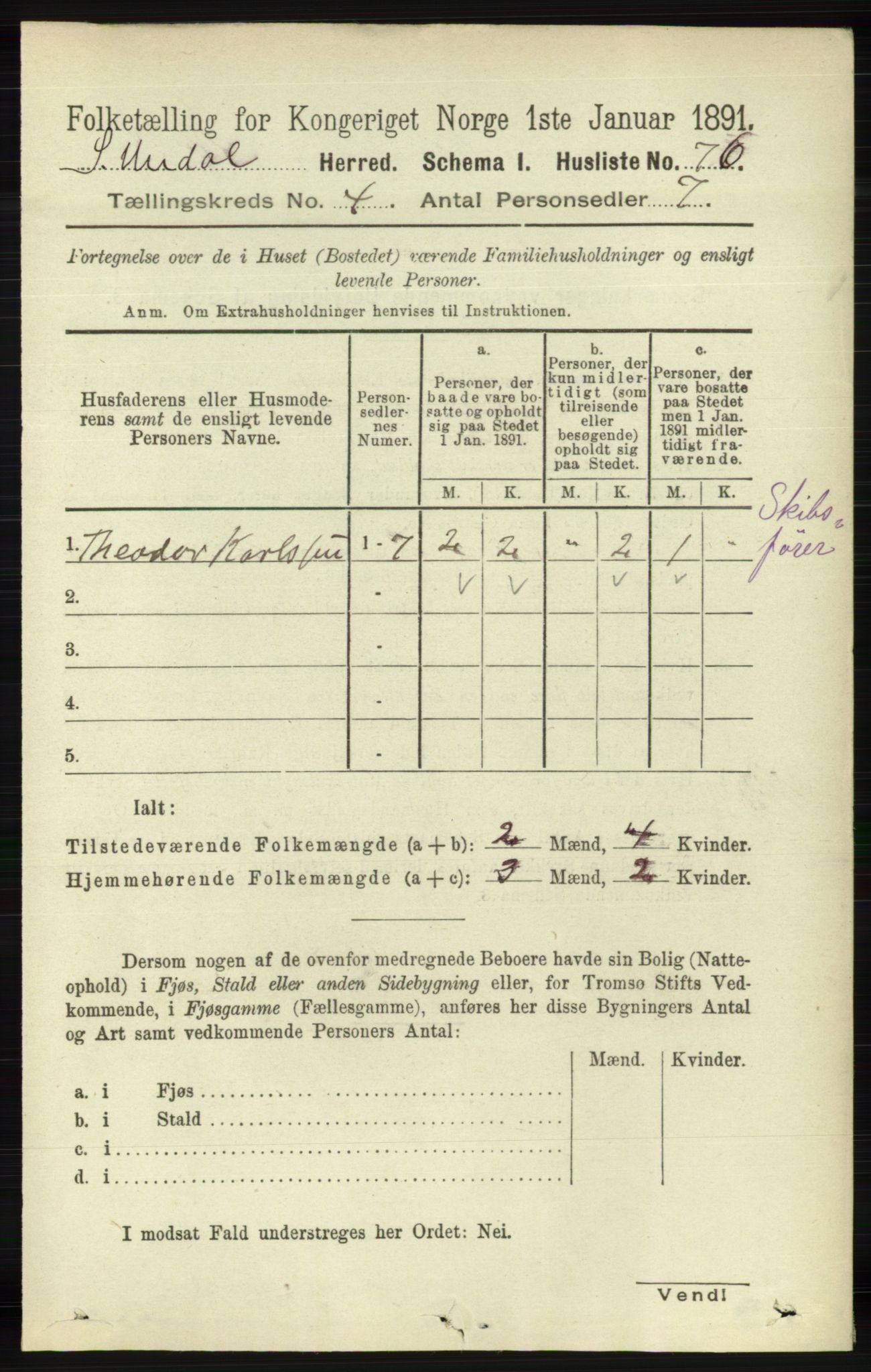 RA, Folketelling 1891 for 1029 Sør-Audnedal herred, 1891, s. 1406