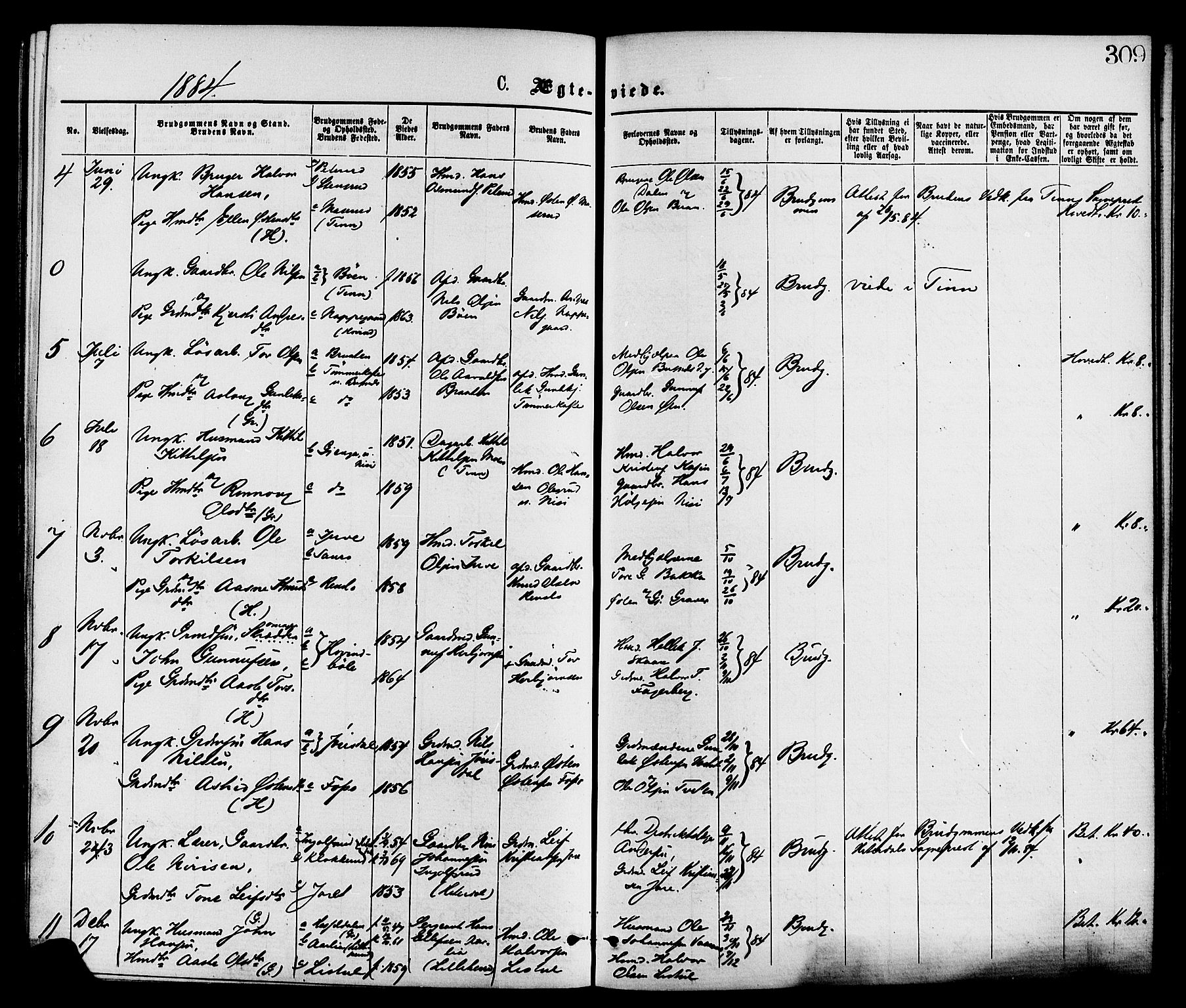 Gransherad kirkebøker, AV/SAKO-A-267/F/Fa/L0004: Ministerialbok nr. I 4, 1871-1886, s. 309