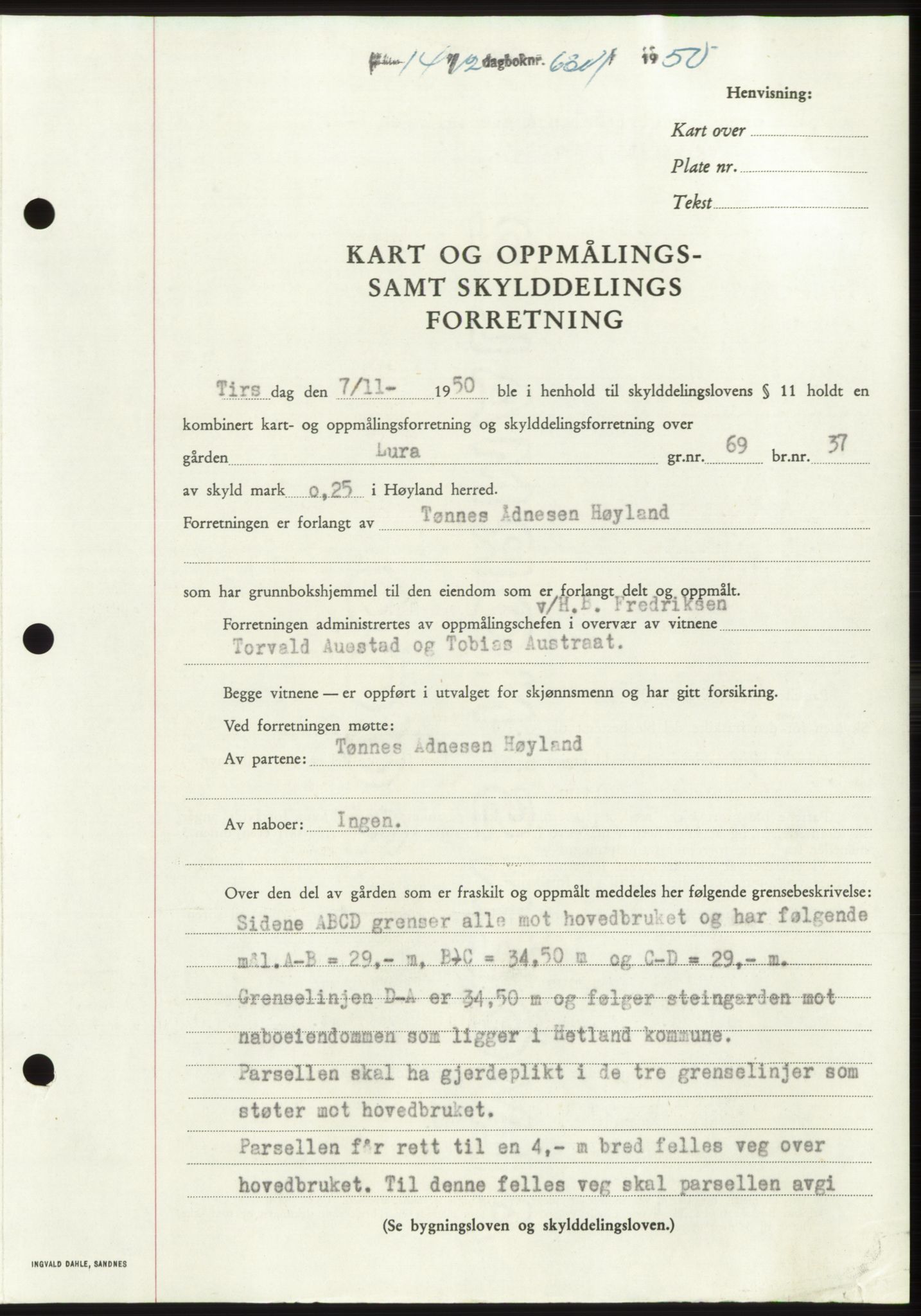 Jæren sorenskriveri, SAST/A-100310/03/G/Gba/L0110: Pantebok, 1950-1950, Dagboknr: 6301/1950