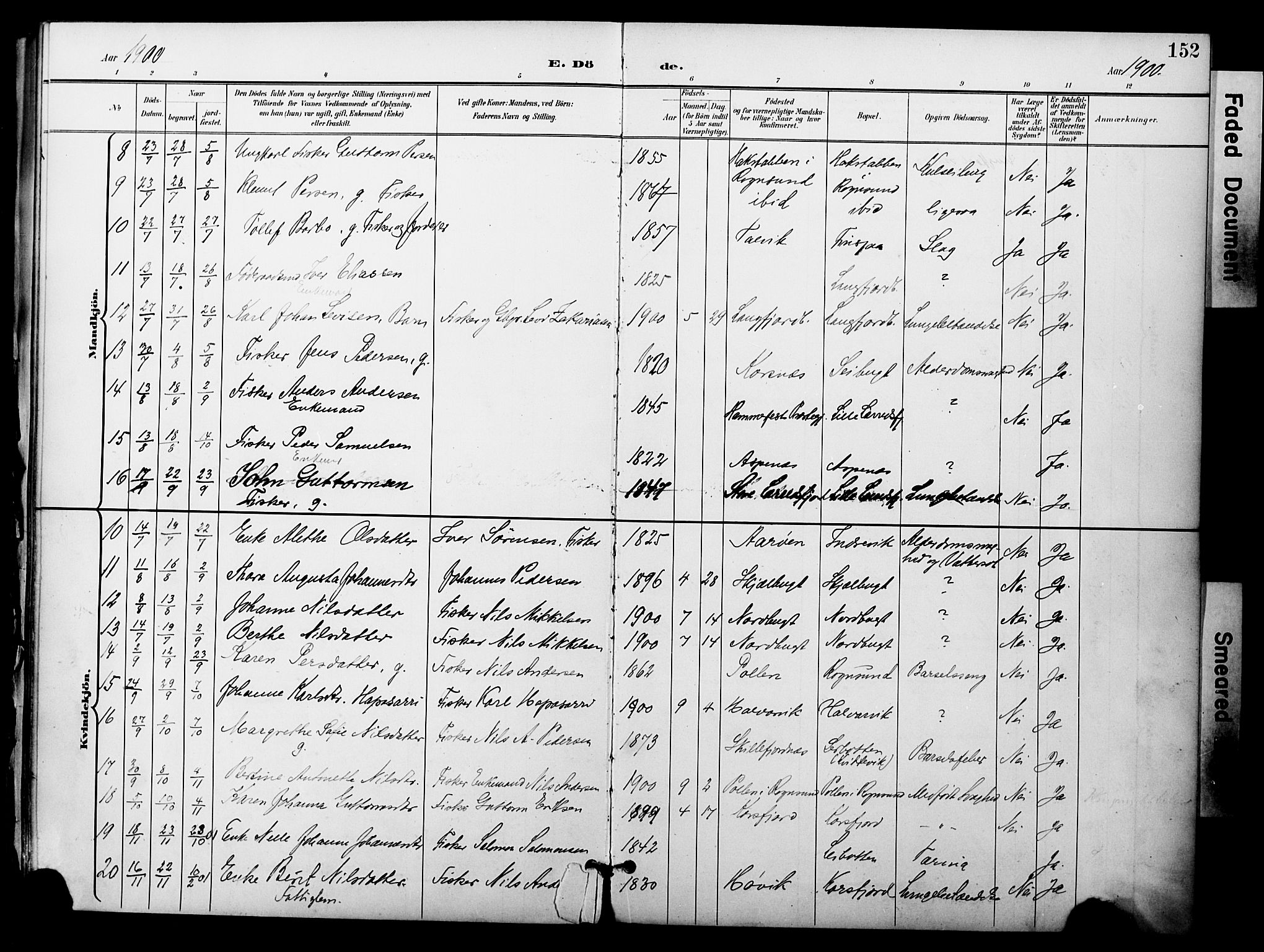 Talvik sokneprestkontor, AV/SATØ-S-1337/H/Ha/L0014kirke: Ministerialbok nr. 14, 1897-1905, s. 152