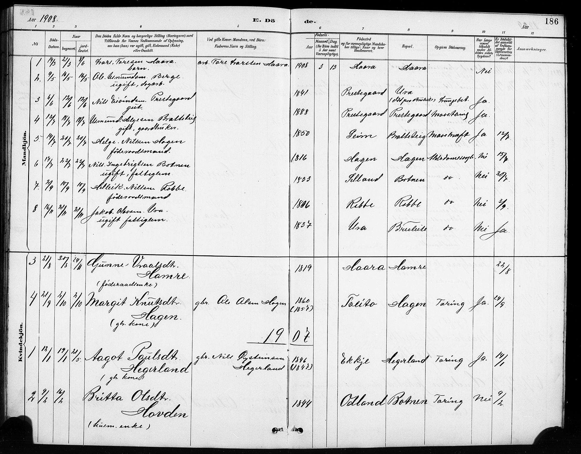 Røldal sokneprestembete, SAB/A-100247: Klokkerbok nr. A 3, 1887-1917, s. 186