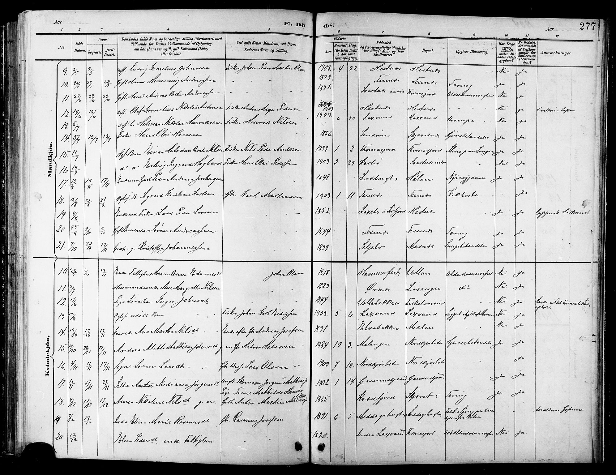 Balsfjord sokneprestembete, AV/SATØ-S-1303/G/Ga/L0008klokker: Klokkerbok nr. 8, 1890-1906, s. 277