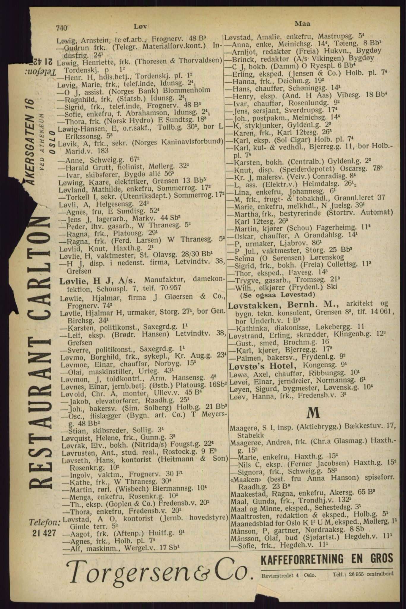 Kristiania/Oslo adressebok, PUBL/-, 1927, s. 740