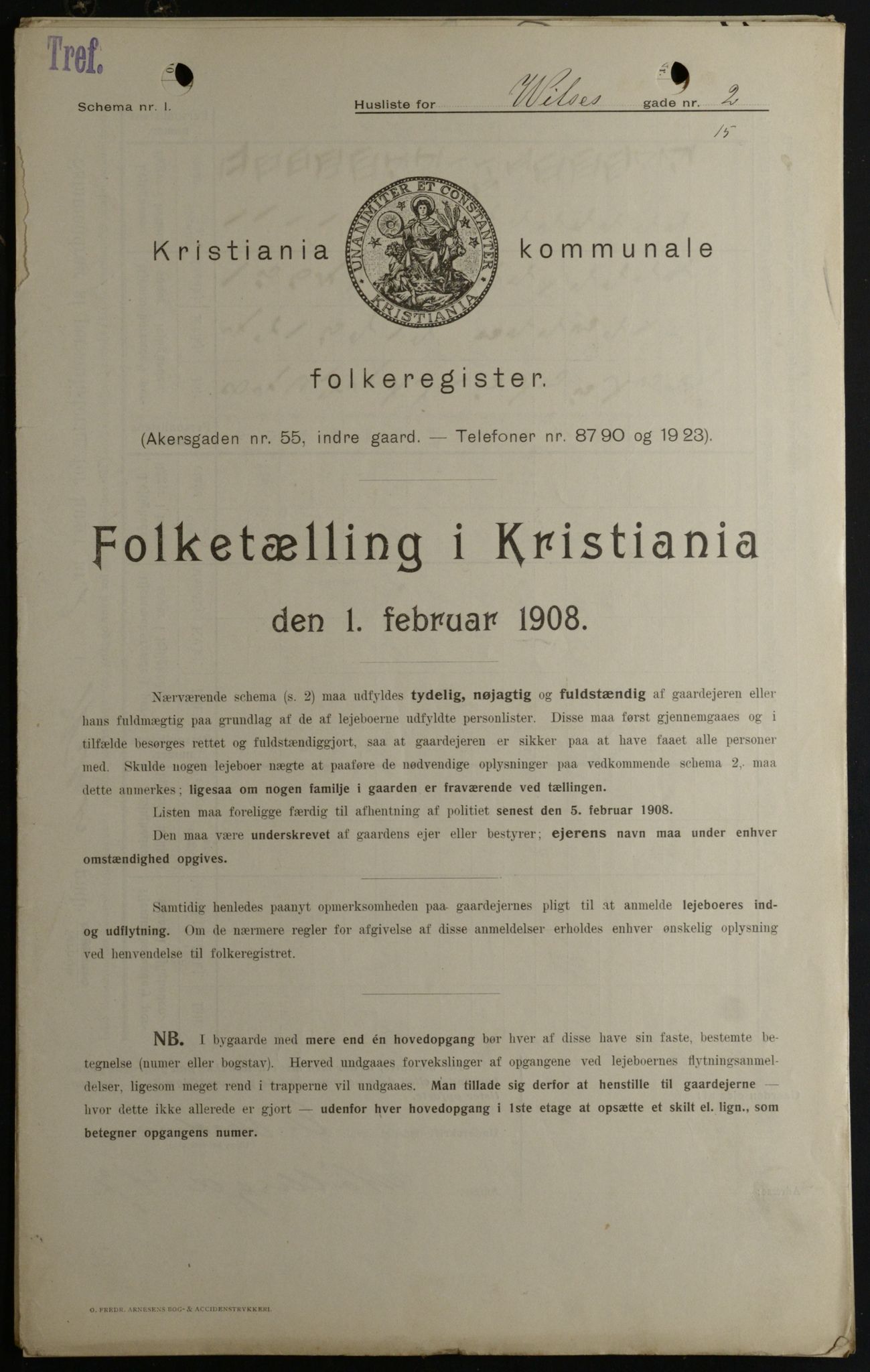 OBA, Kommunal folketelling 1.2.1908 for Kristiania kjøpstad, 1908, s. 115157