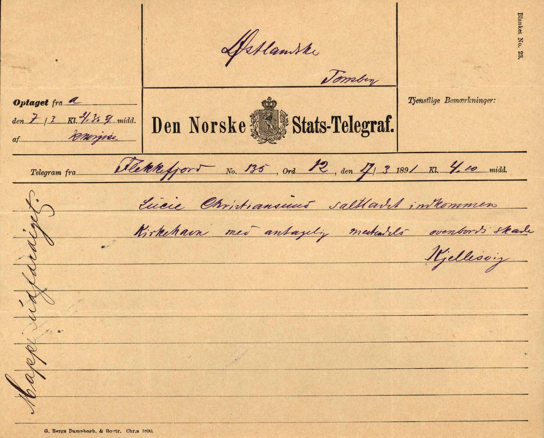 Pa 63 - Østlandske skibsassuranceforening, VEMU/A-1079/G/Ga/L0027/0011: Havaridokumenter / Louise, Lucie, Falcon, Ingeborg av Laurvig, Imperator, 1891, s. 18